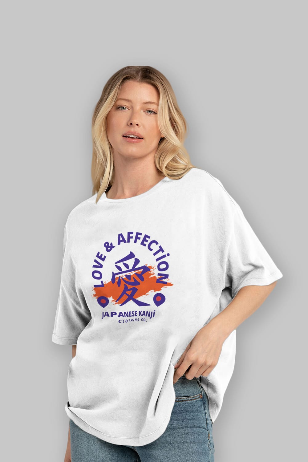 Love Affection Japanese Yazılı Ön Baskılı Oversize t-shirt Erkek Kadın Unisex