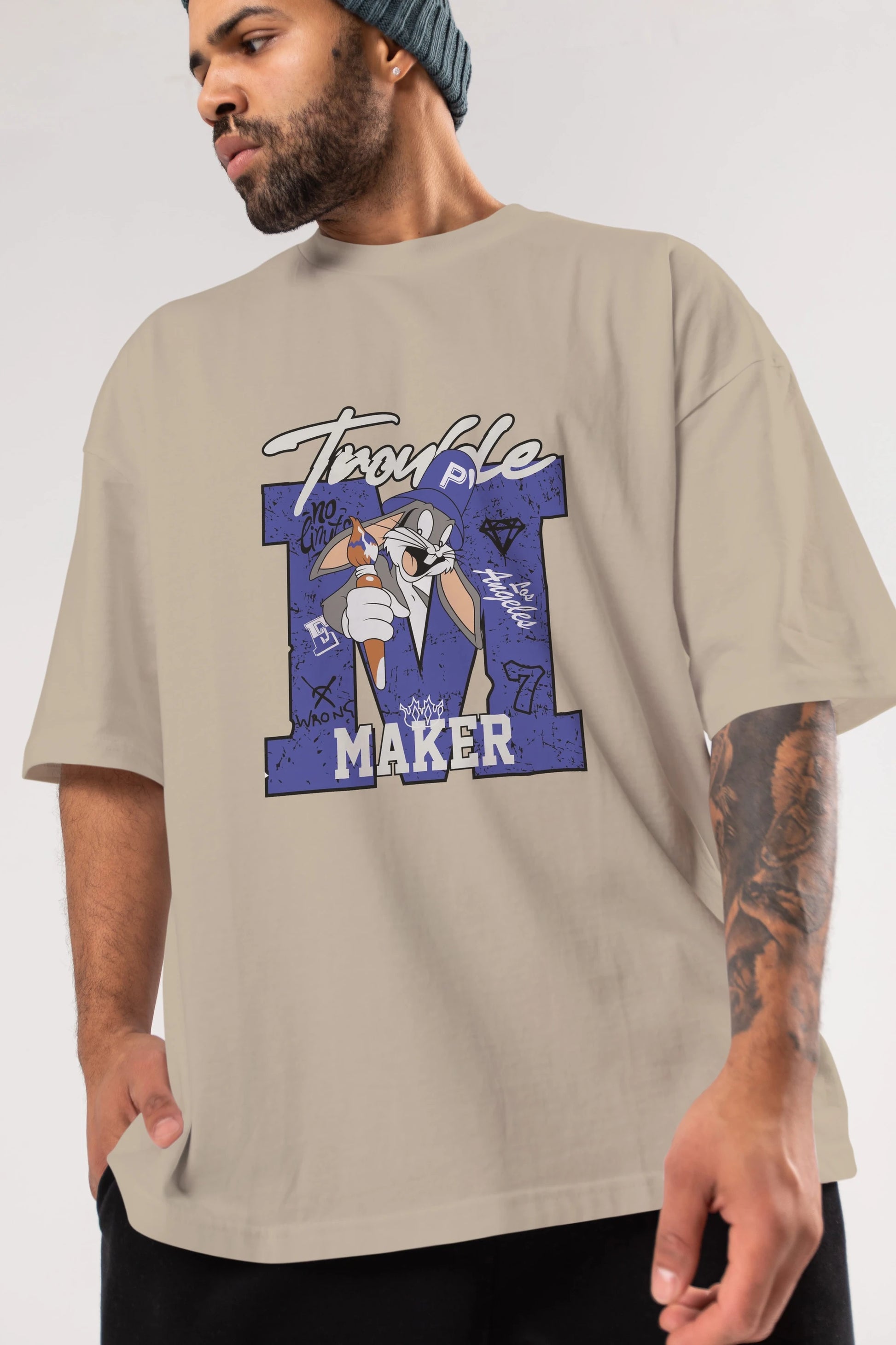Bugs Bunny Ön Baskılı Oversize t-shirt Erkek Kadın Unisex %100 Pamuk Bisiklet Yaka tişort