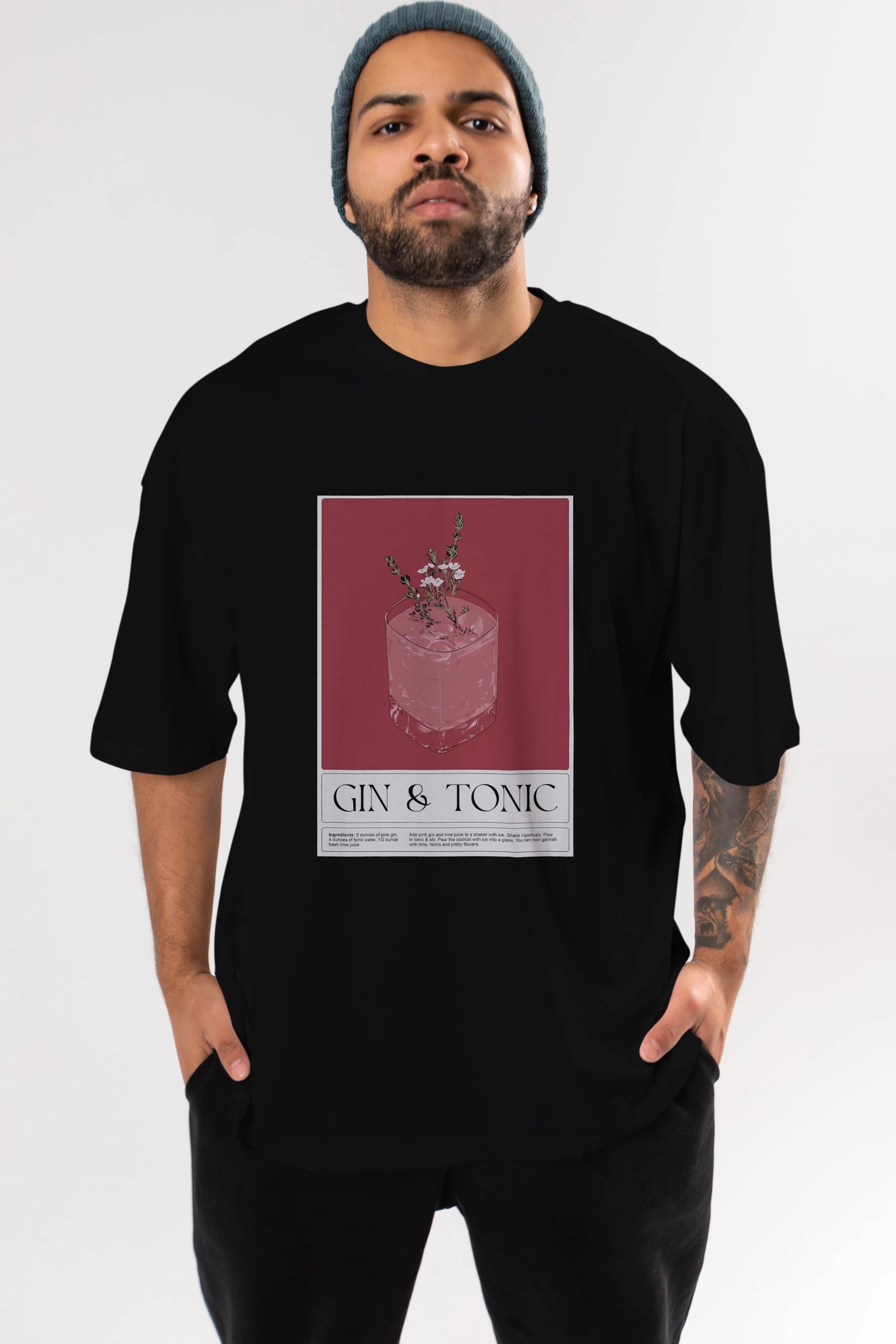 Gin Tonic 4 Ön Baskılı Oversize t-shirt Erkek Kadın Unisex %100 Pamuk Bisiklet Yaka tişort