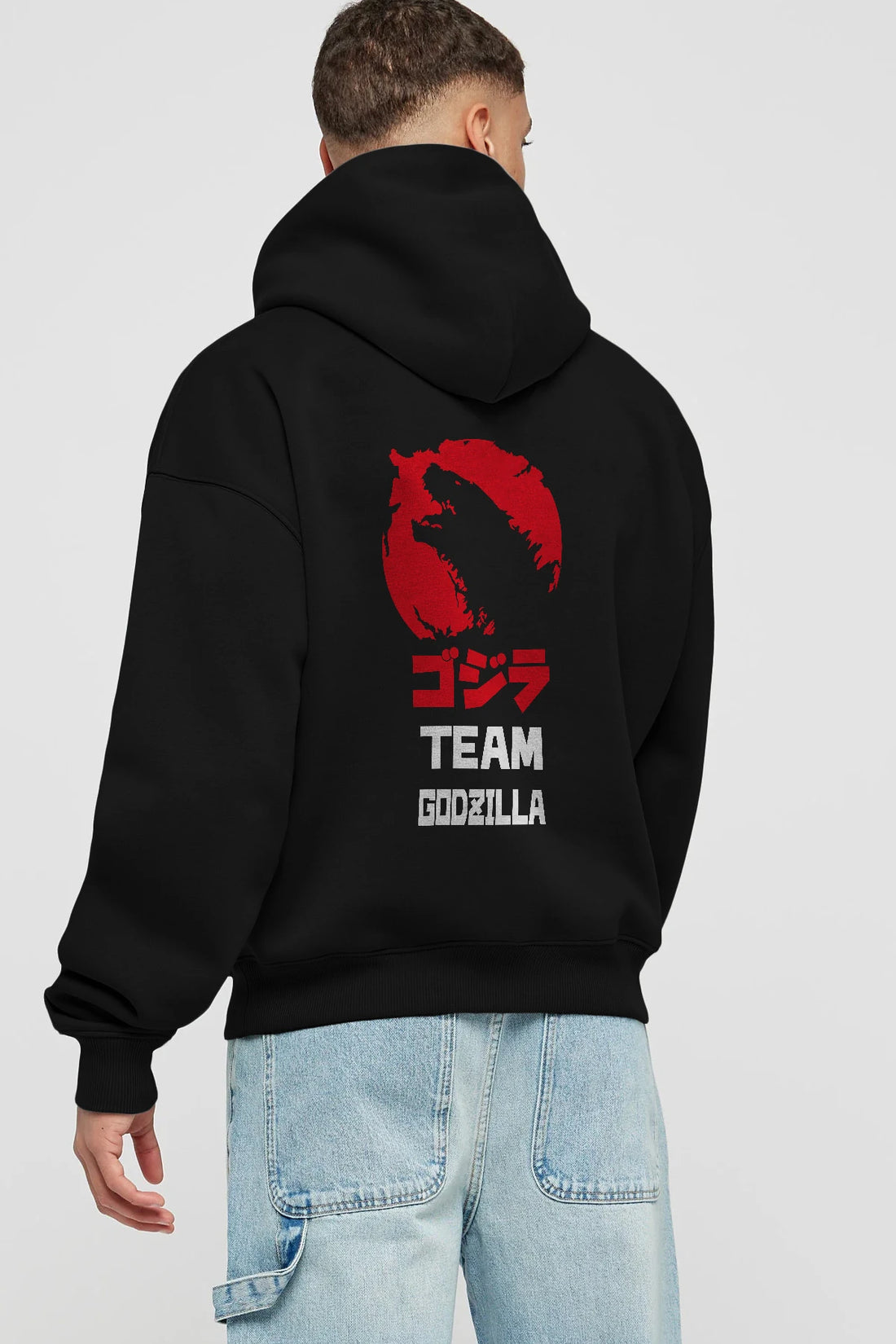 Team Godzilla Arka Baskılı Hoodie Oversize Kapüşonlu Sweatshirt Erkek Kadın Unisex