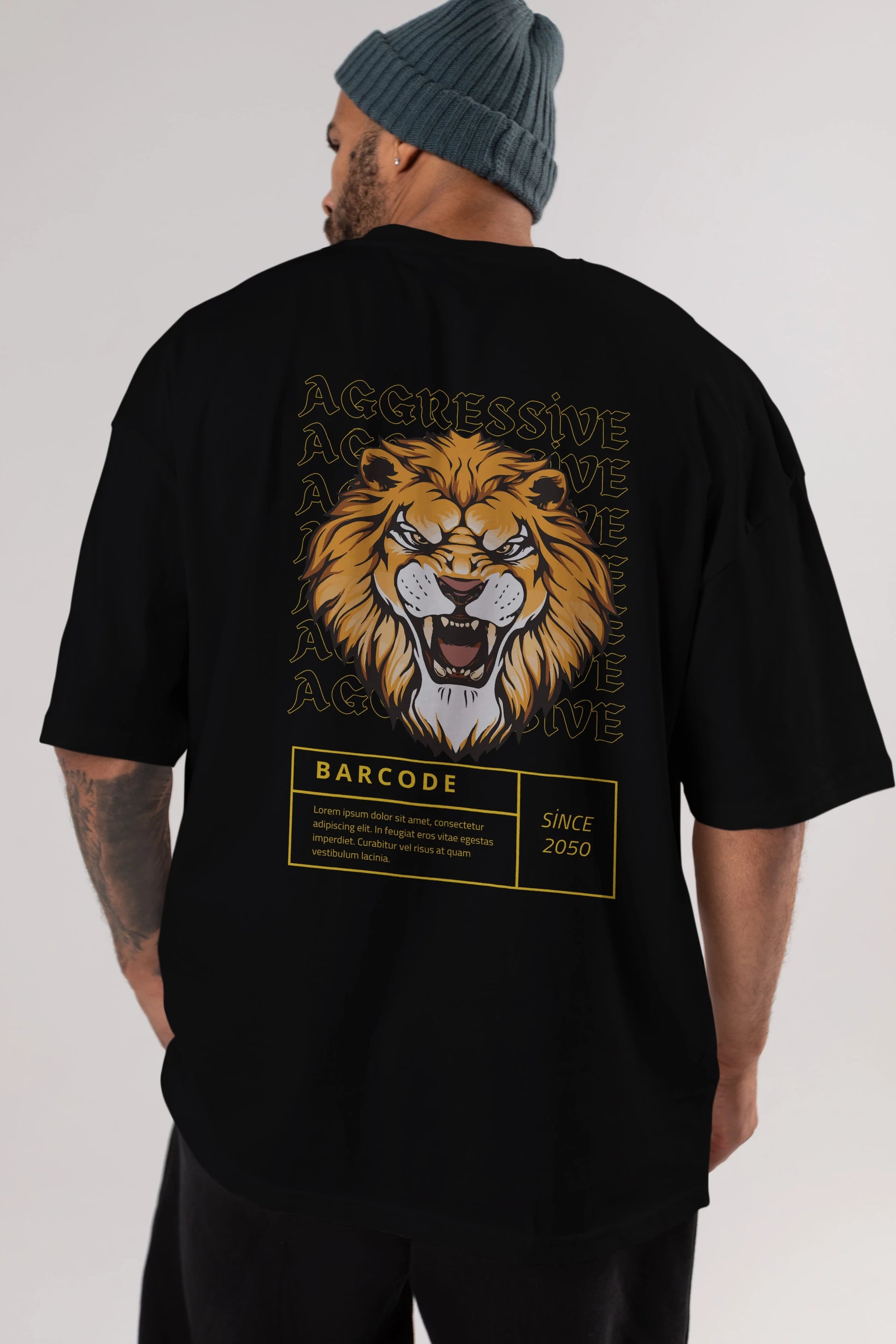 Aggressive Lion Arka Baskılı Oversize t-shirt Erkek Kadın Unisex