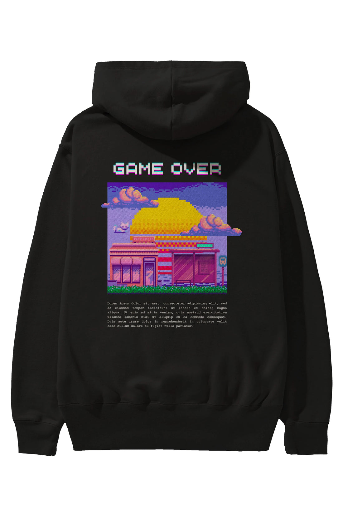Game Over Yazılı Arka Baskılı Oversize Hoodie Kapüşonlu Sweatshirt Erkek Kadın Unisex