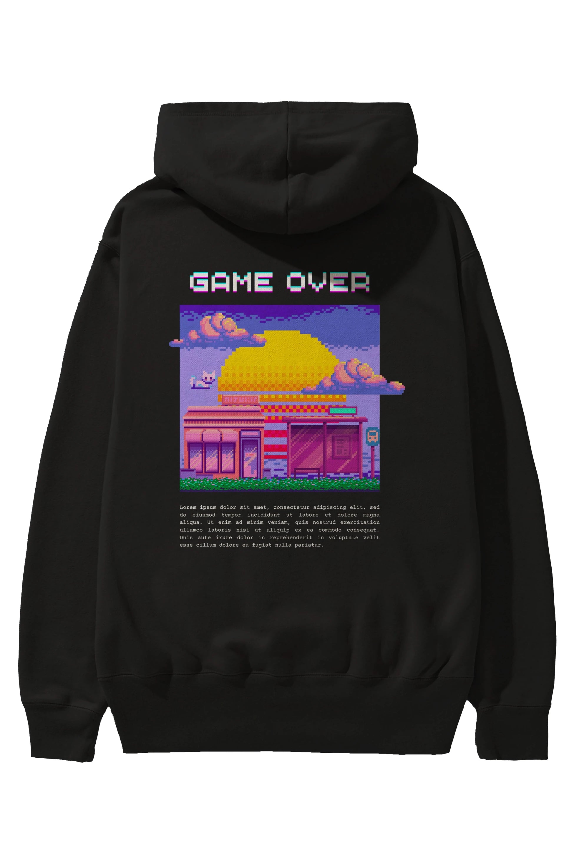 Game Over Yazılı Arka Baskılı Oversize Hoodie Kapüşonlu Sweatshirt Erkek Kadın Unisex