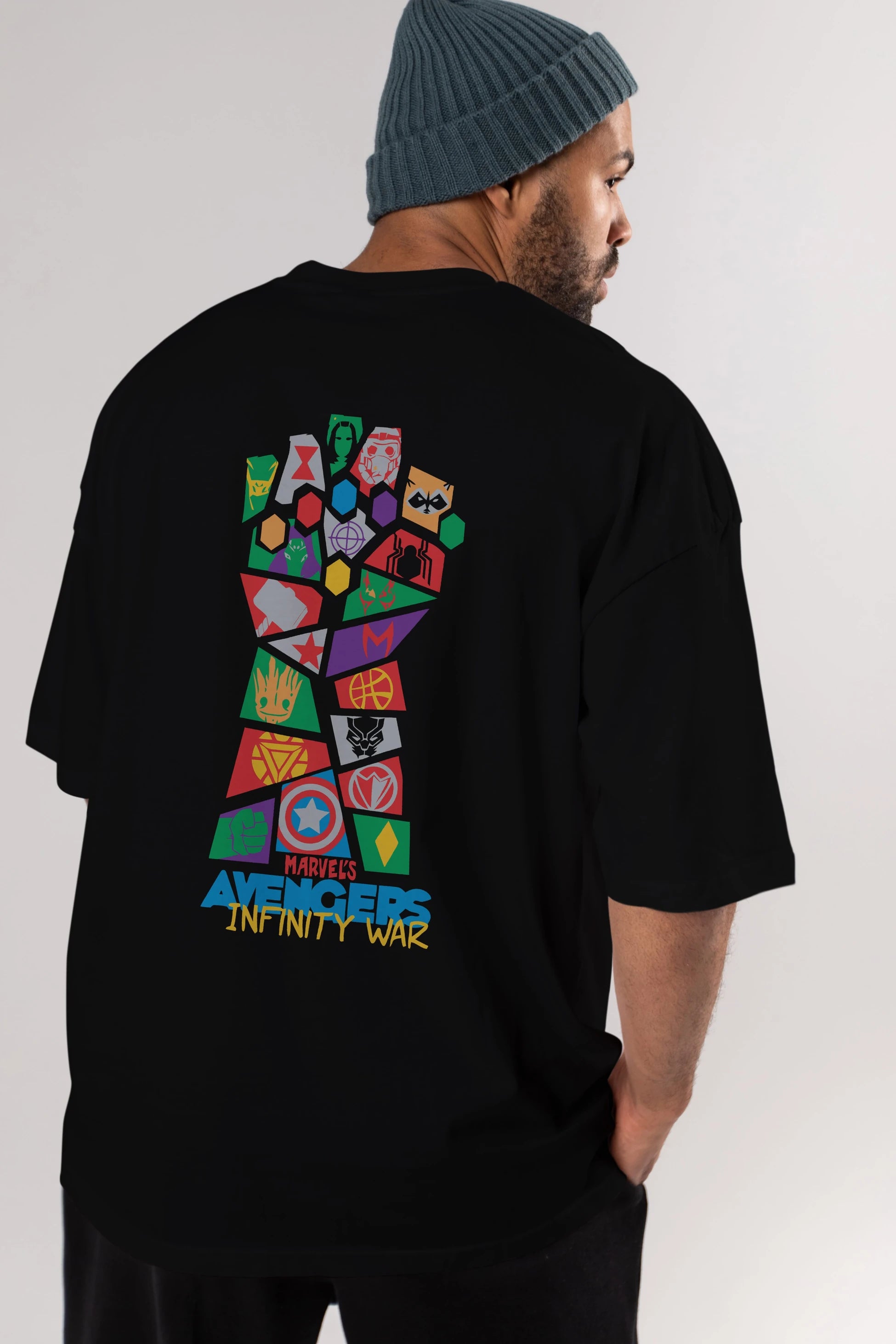 The Avengers Arka Baskılı Oversize t-shirt Erkek Kadın Unisex %100 Pamuk Bisiklet Yaka tişort