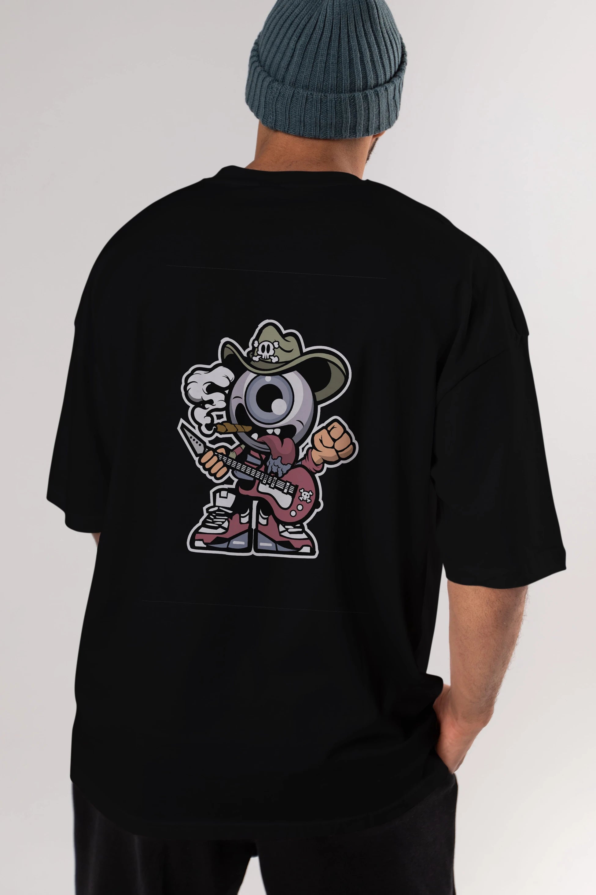 Eyeball Rockstar Cowboy Arka Baskılı Oversize t-shirt Erkek Kadın Unisex %100 Pamuk tişort