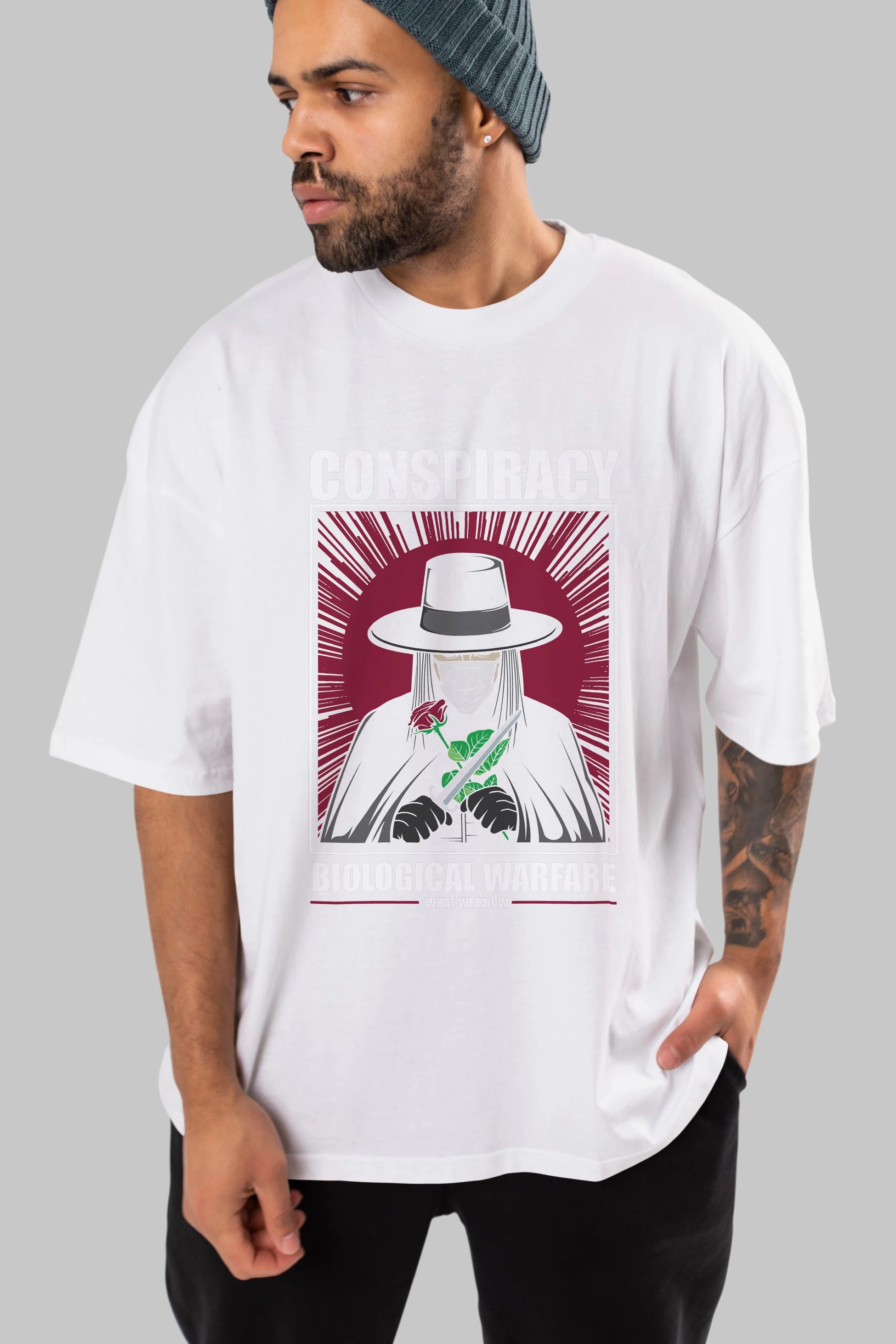 Vendetta Masker Ön Baskılı Oversize t-shirt Erkek Kadın Unisex %100 Pamuk tişort