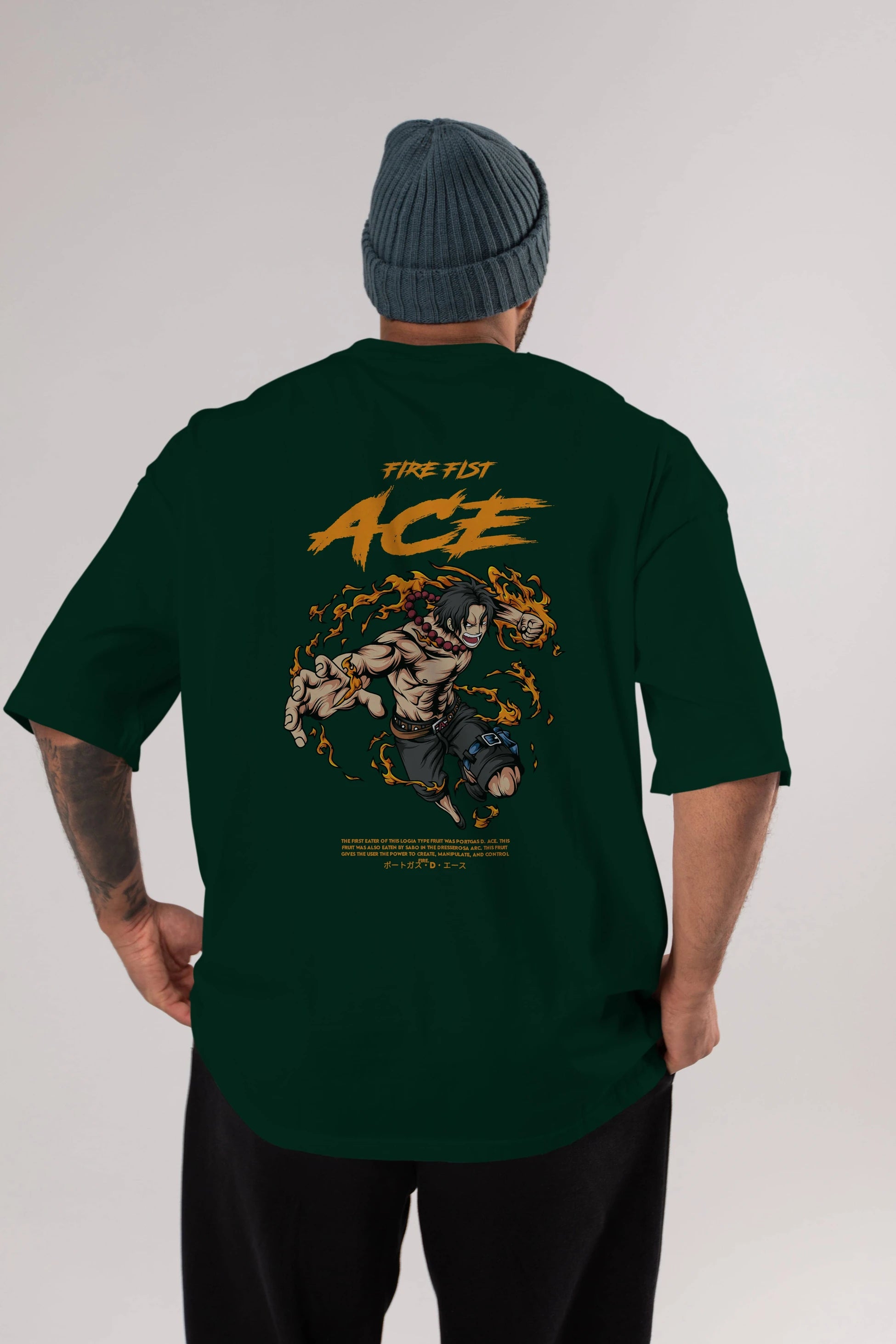 Fire Fist Ace Anime Arka Baskılı Oversize t-shirt Erkek Kadın Unisex
