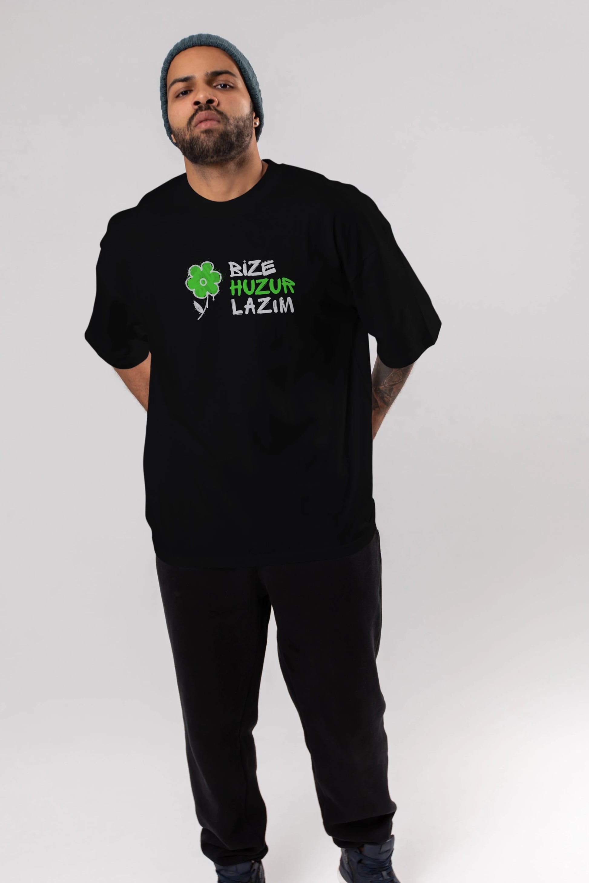 Bize Huzur Lazım Ön Baskılı Oversize t-shirt Erkek Kadın Unisex