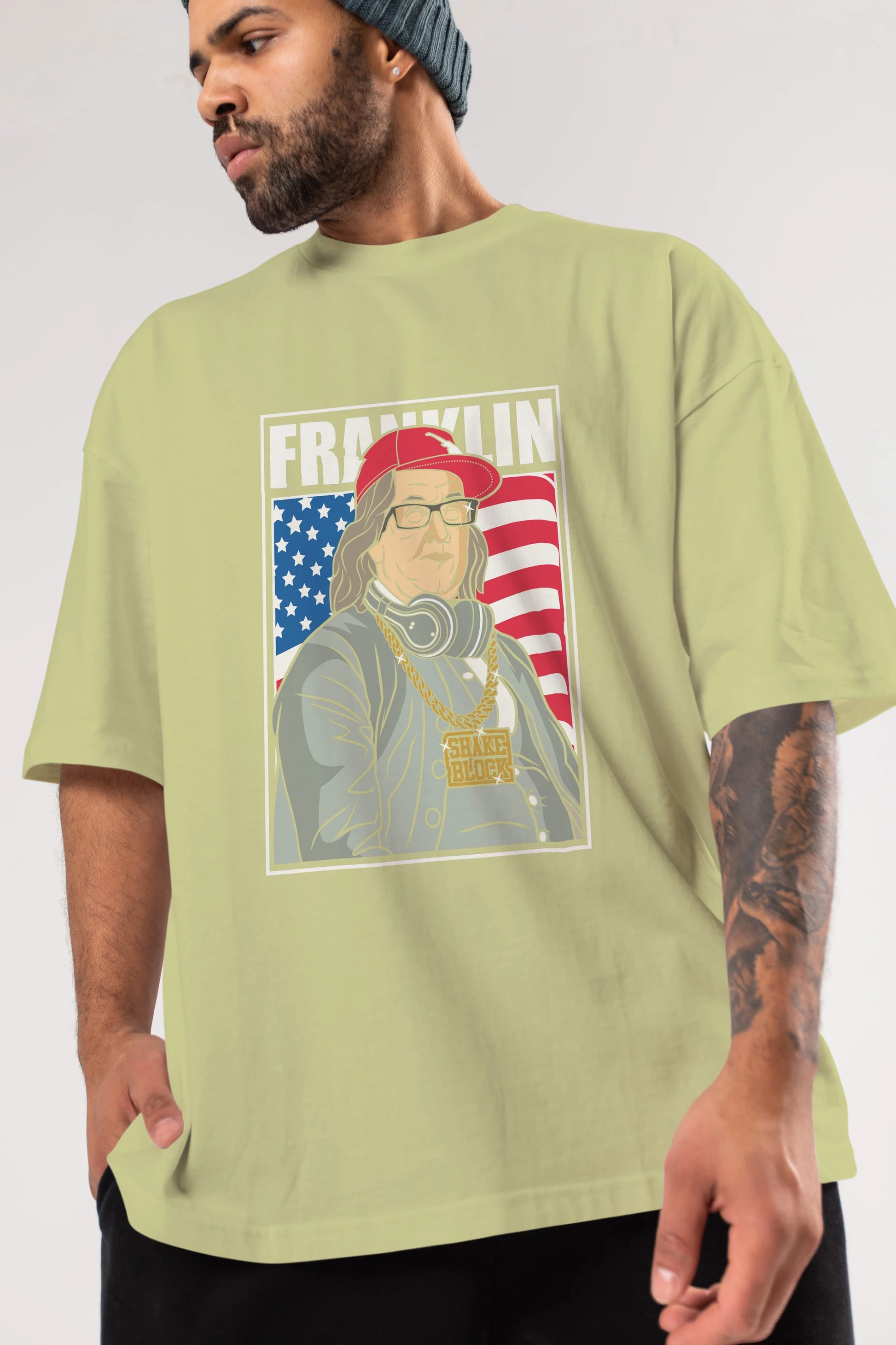 Franklin Rapper Ön Baskılı Oversize t-shirt Erkek Kadın Unisex %100 Pamuk tişort
