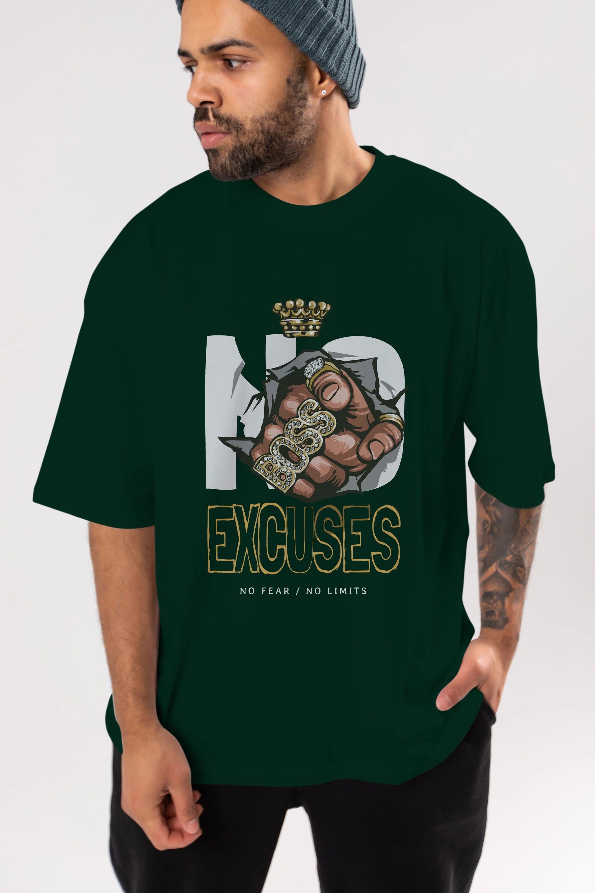 No Excuses Ön Baskılı Oversize t-shirt Erkek Kadın Unisex