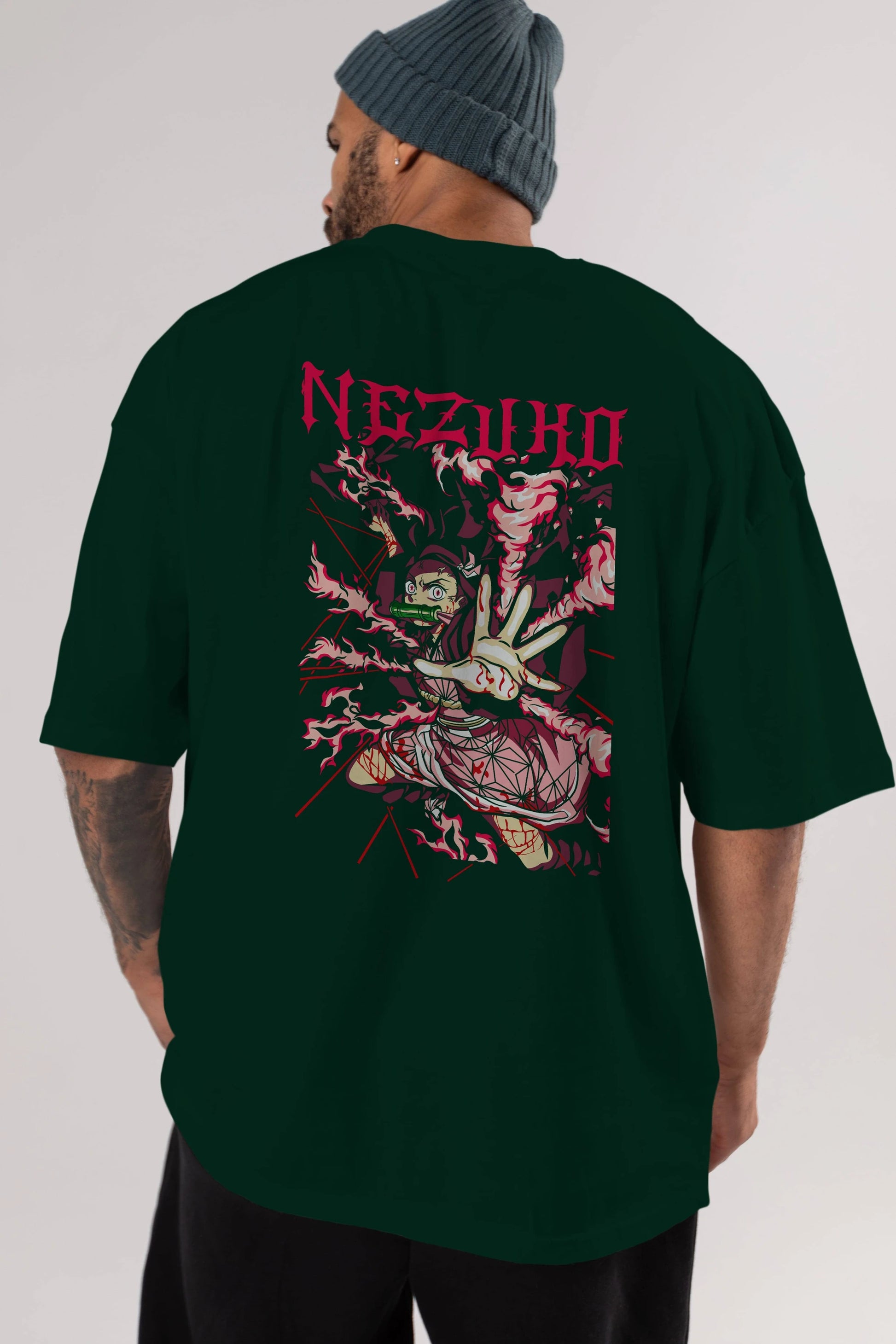 NEZUKO KAMADO Anime Arka Baskılı Oversize t-shirt Erkek Kadın Unisex