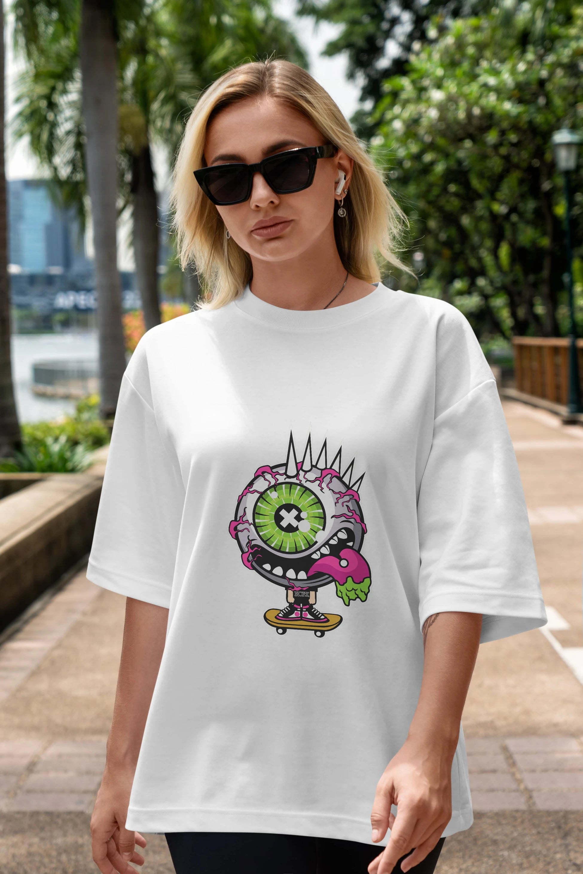 Eye Monster Skater Ön Baskılı Oversize t-shirt Erkek Kadın Unisex %100 Pamuk tişort