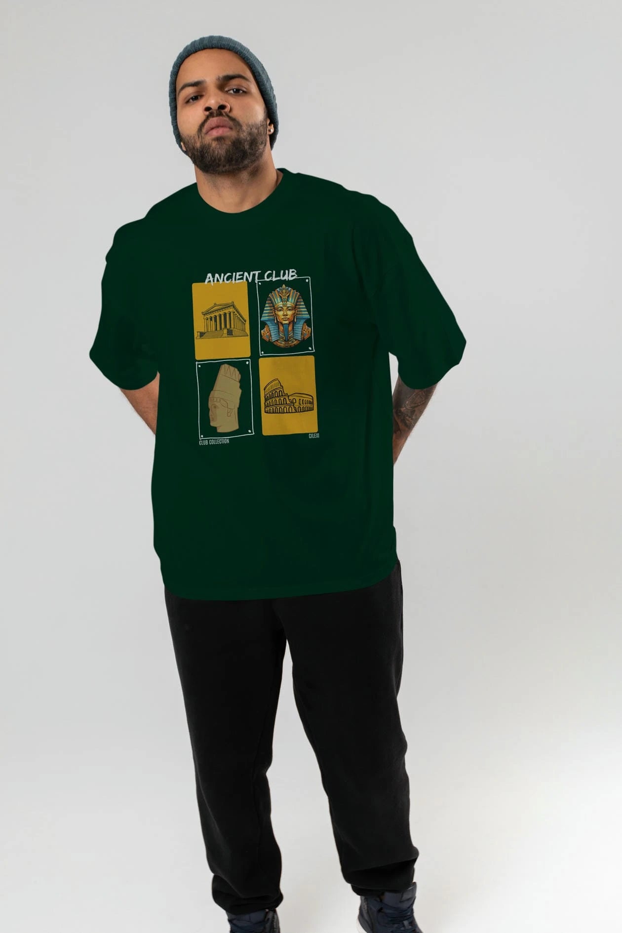 Ancient Club ön Baskılı Oversize t-shirt Erkek Kadın %100 Pamuk Bisiklet Yaka tişort