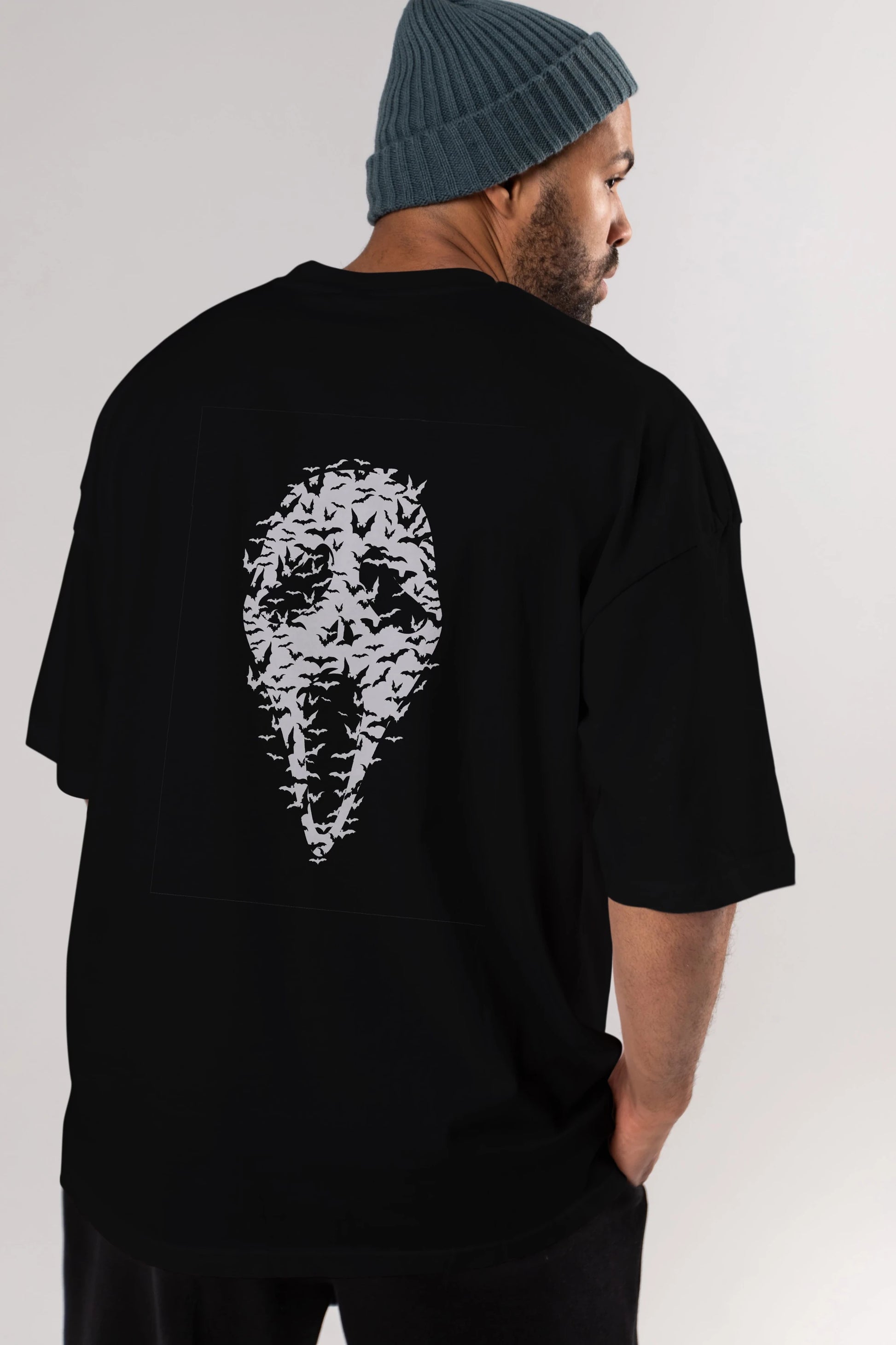 Ghost Face Bats Arka Baskılı Oversize t-shirt %100 pamuk Erkek Kadın Unisex