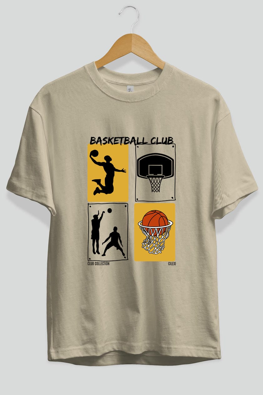 Basketball Club ön Baskılı Oversize t-shirt Erkek Kadın %100 Pamuk Bisiklet Yaka tişort