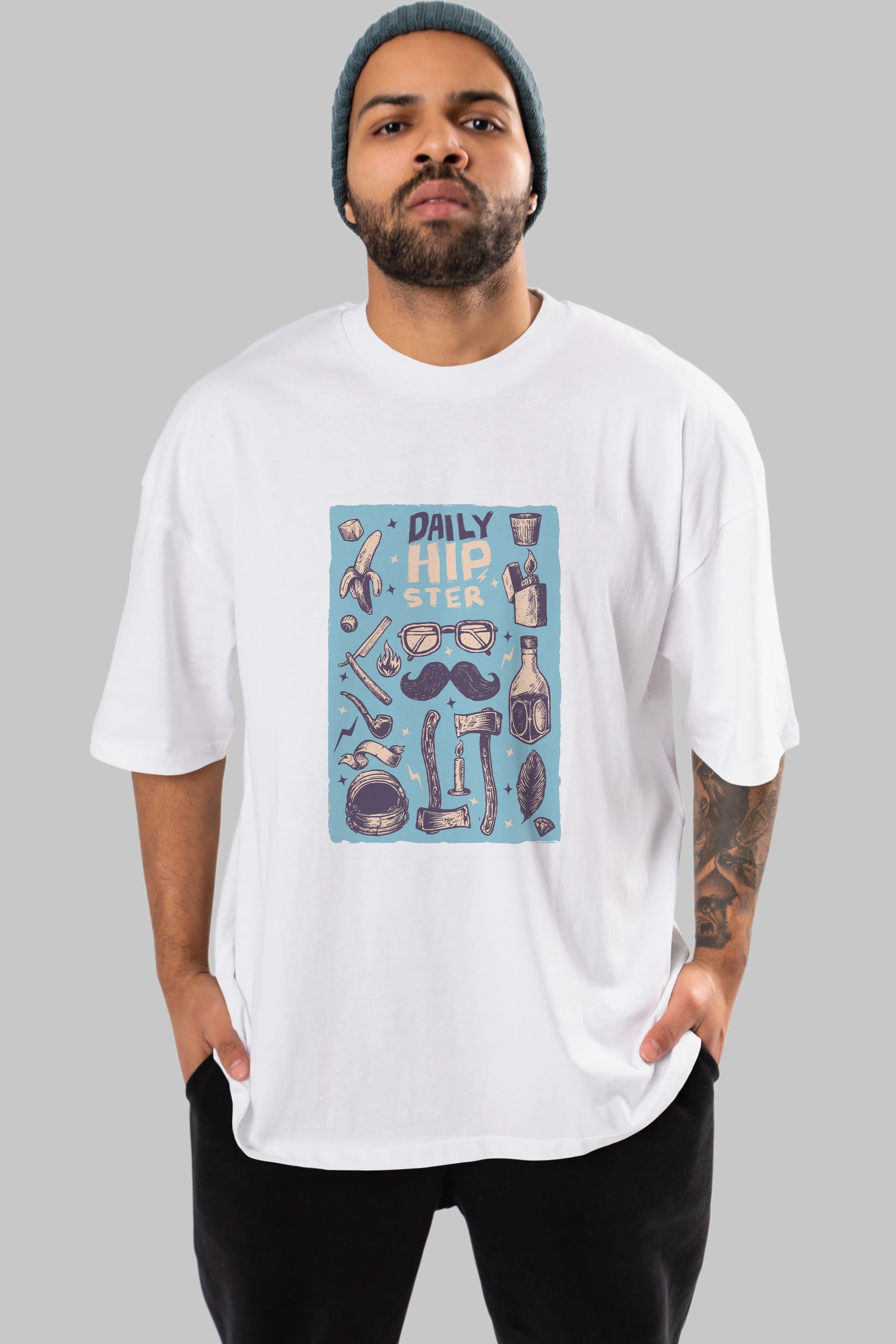 Hipster Ön Baskılı Oversize t-shirt Erkek Kadın Unisex %100 Pamuk tişort