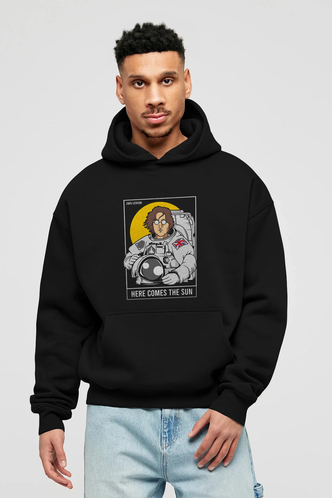 John Lennon Astronot Ön Baskılı Hoodie Oversize Kapüşonlu Sweatshirt Erkek Kadın Unisex