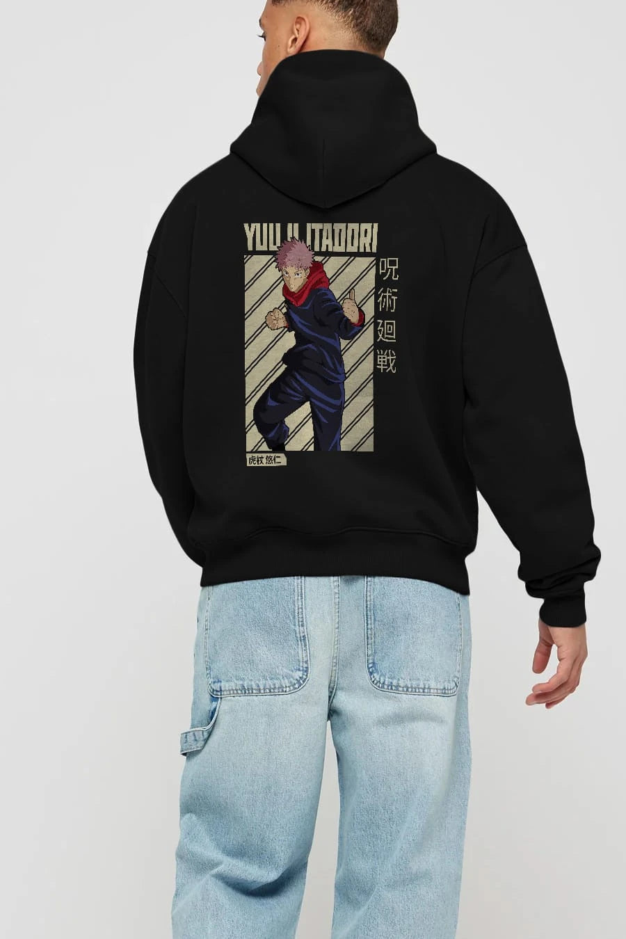 Yuuji Itadori 1 Anime Arka Baskılı Hoodie Oversize Kapüşonlu Sweatshirt Erkek Kadın Unisex