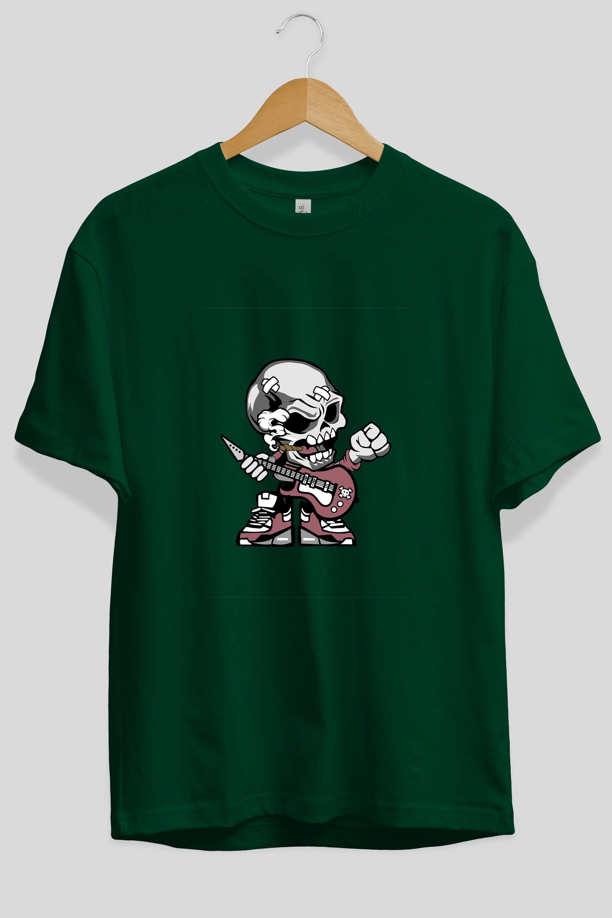 Skull Rockstar Ön Baskılı Oversize t-shirt Erkek Kadın Unisex %100 Pamuk tişort