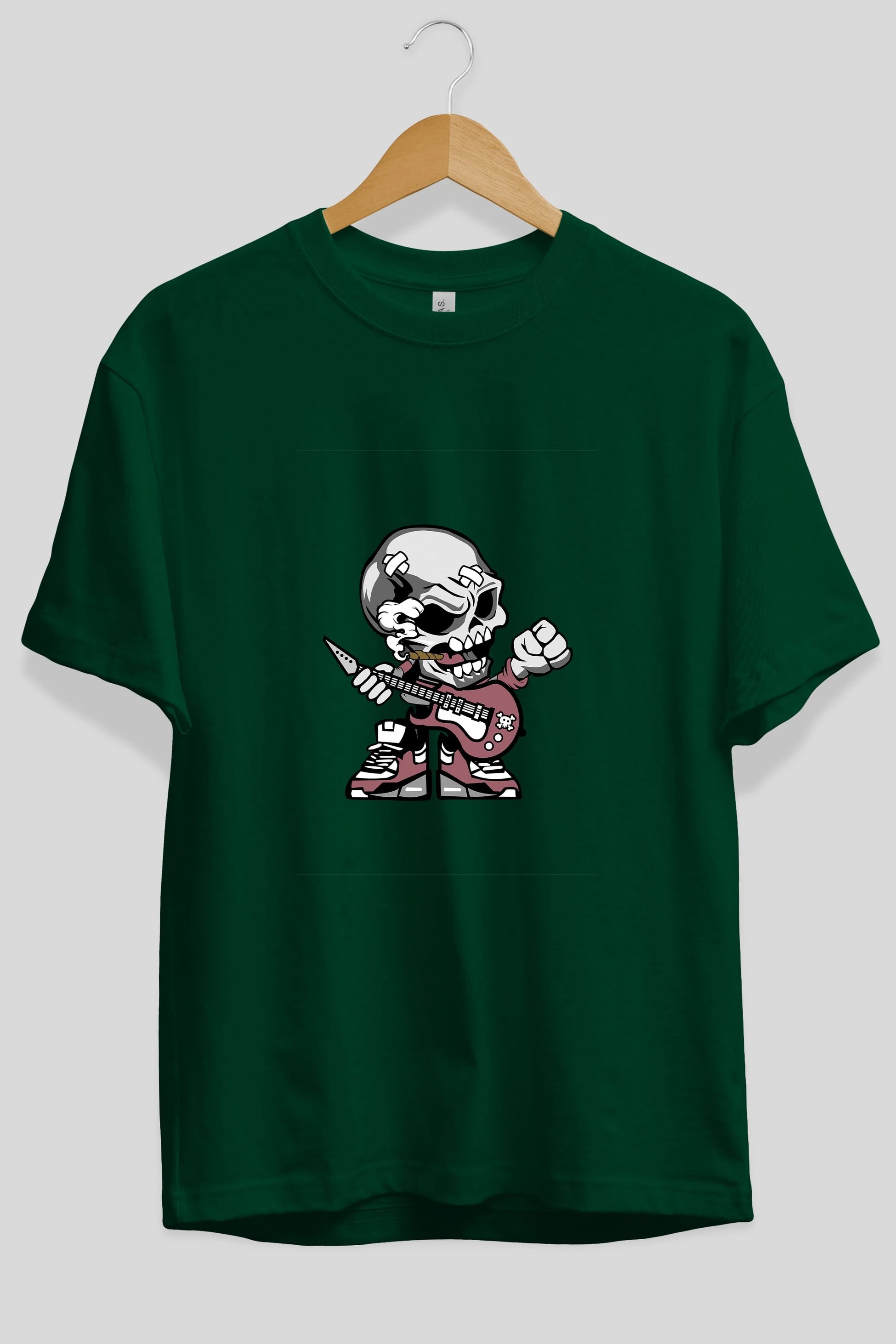 Skull Rockstar Ön Baskılı Oversize t-shirt Erkek Kadın Unisex %100 Pamuk tişort