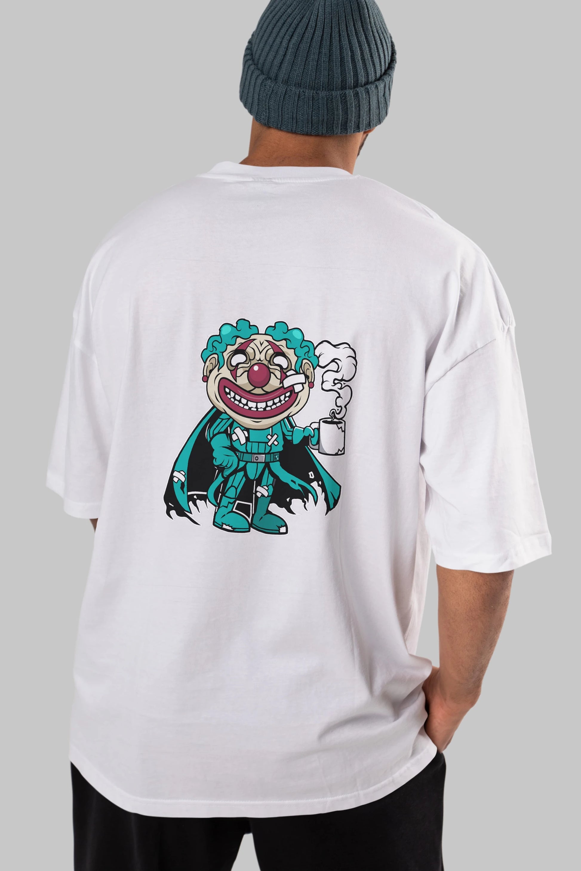 Super Clown Arka Baskılı Oversize t-shirt Erkek Kadın Unisex %100 Pamuk tişort