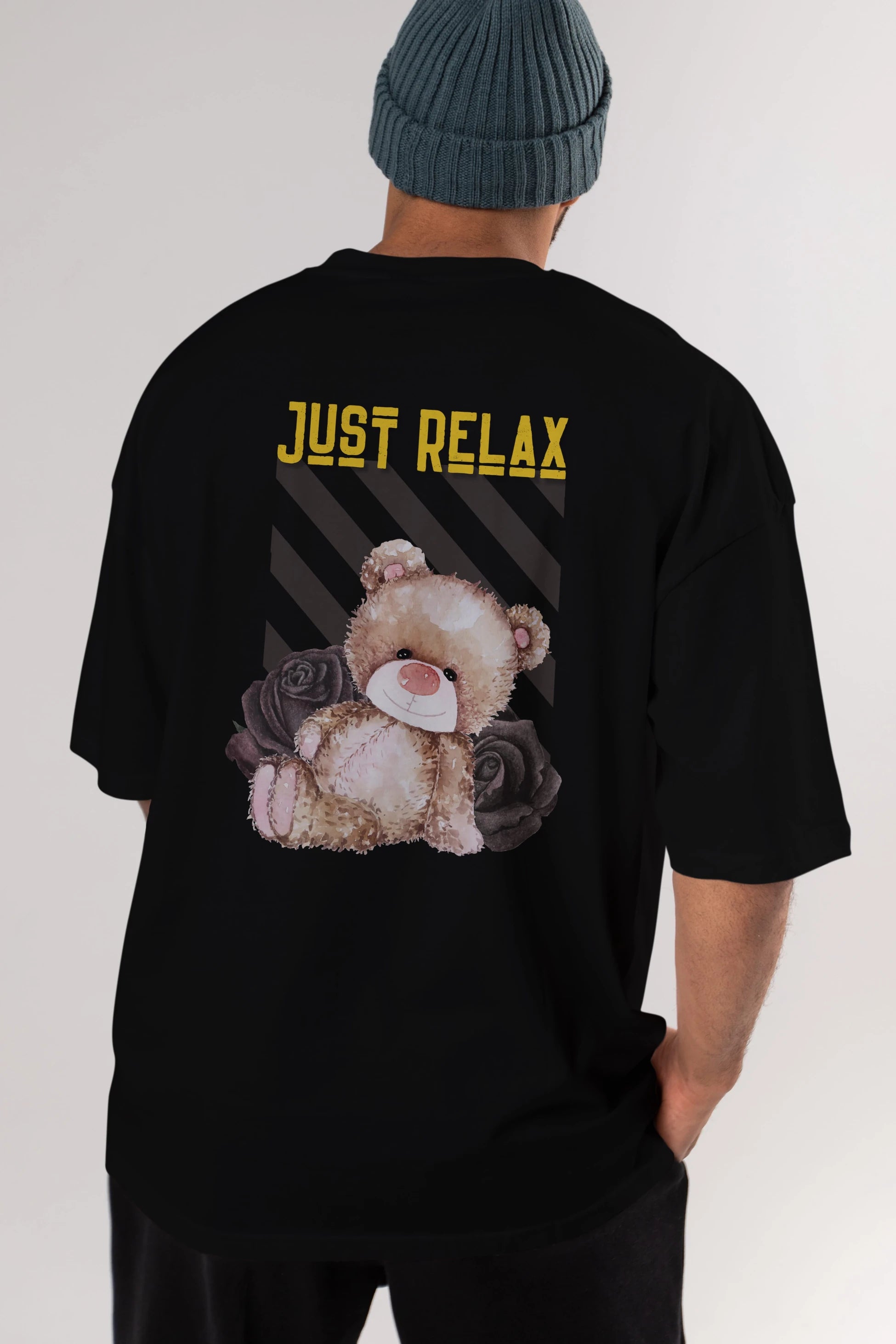 Just Relax Teddy Bear Arka Baskılı Oversize t-shirt Erkek Kadın Unisex