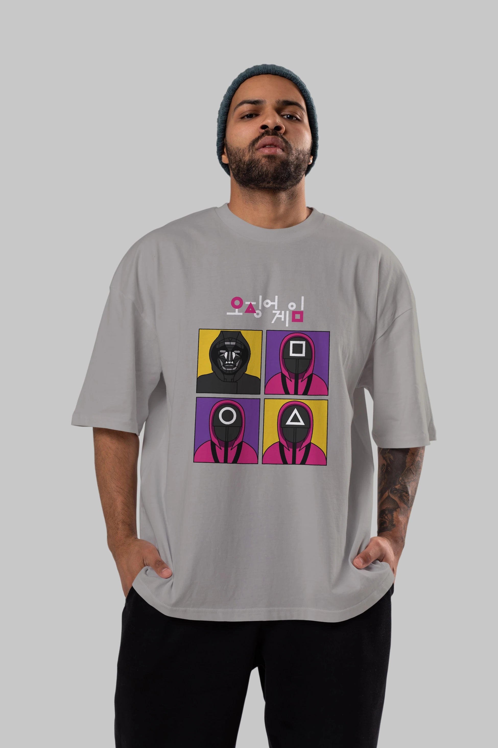 Squid Game (1) Ön Baskılı Oversize t-shirt Erkek Kadın Unisex %100 Pamuk Bisiklet Yaka tişort