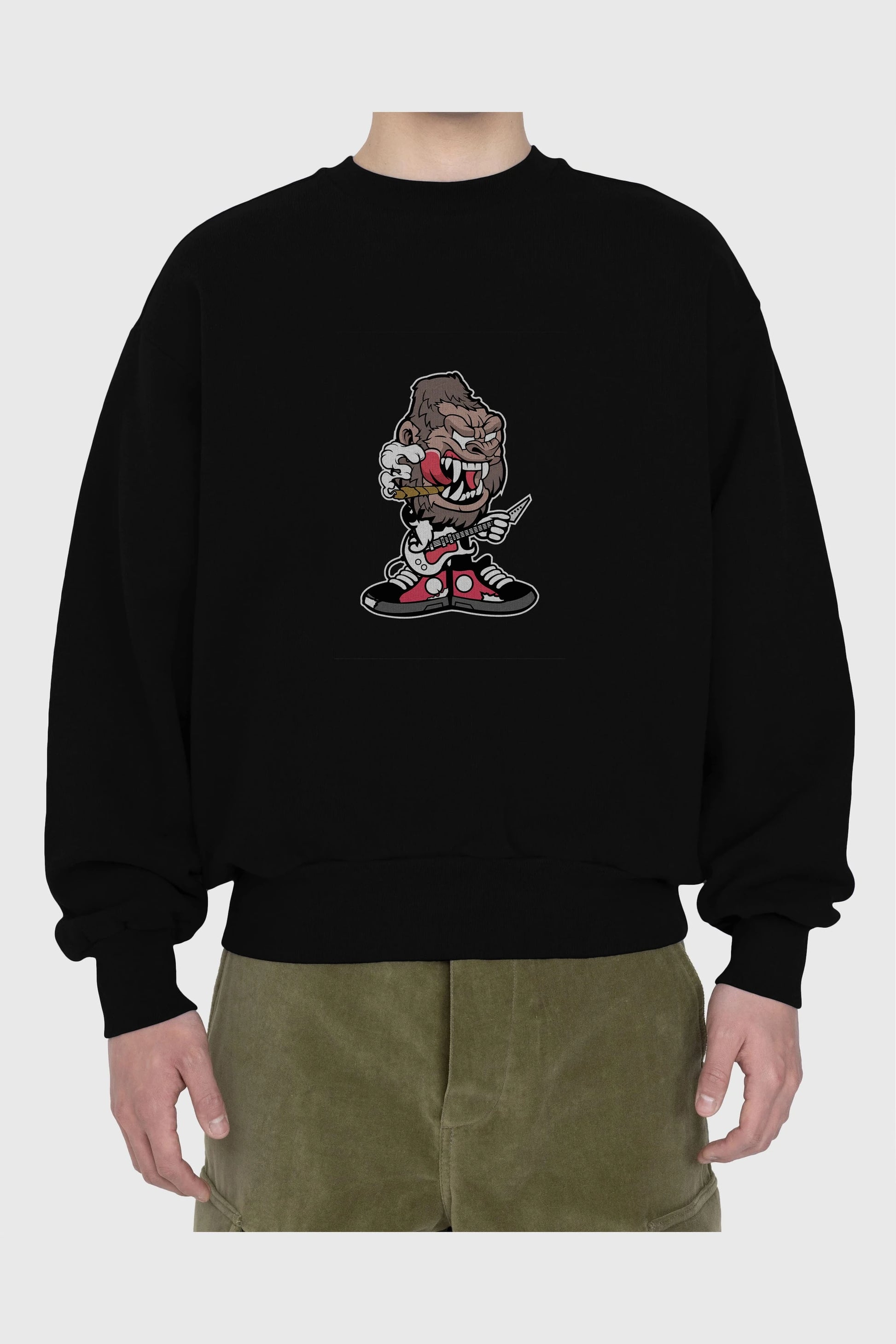 Gorilla Rock Star Ön Baskılı Oversize Sweatshirt Erkek Kadın Unisex