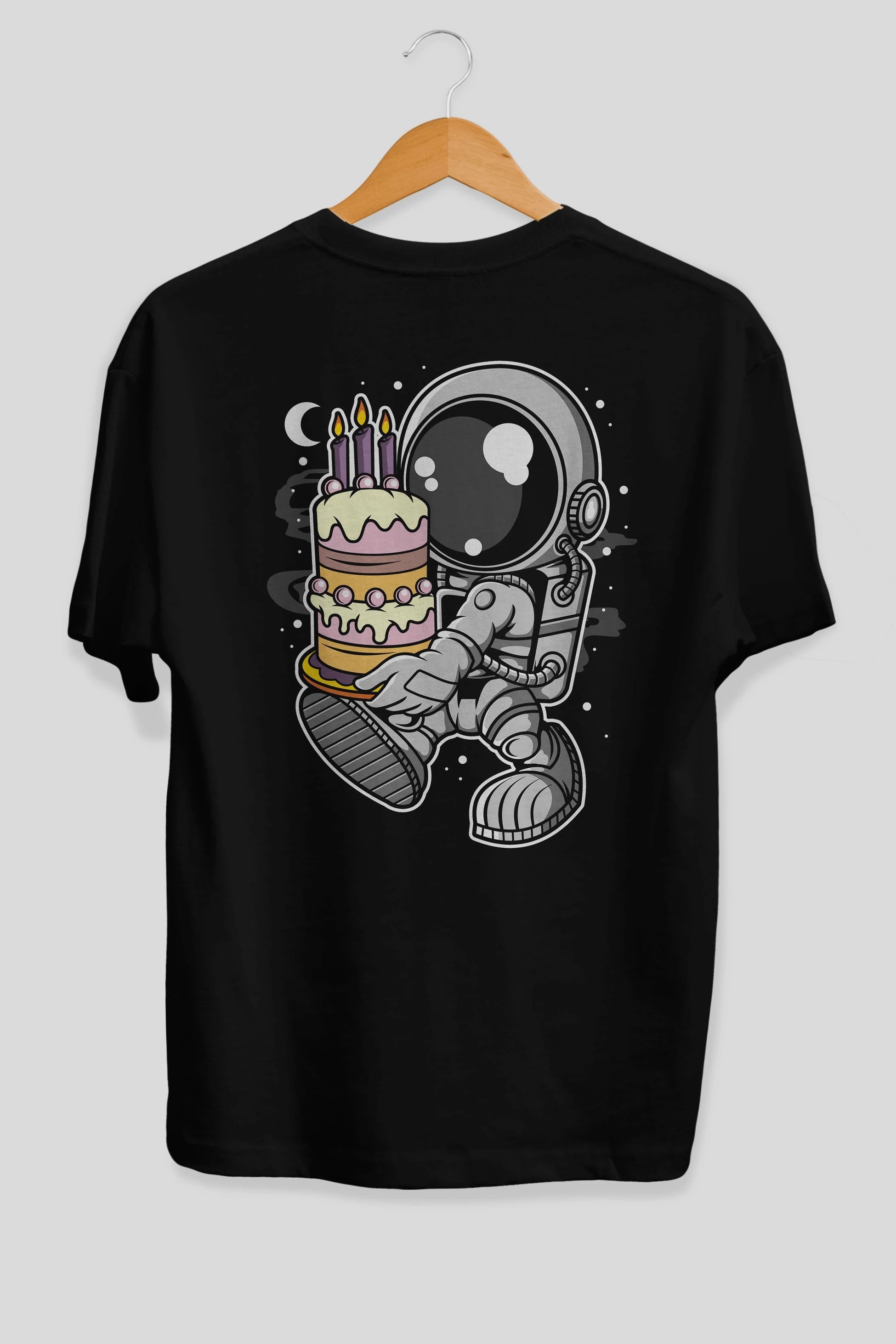 Astronaut Birthday Cake Arka Baskılı Oversize t-shirt Erkek Kadın Unisex