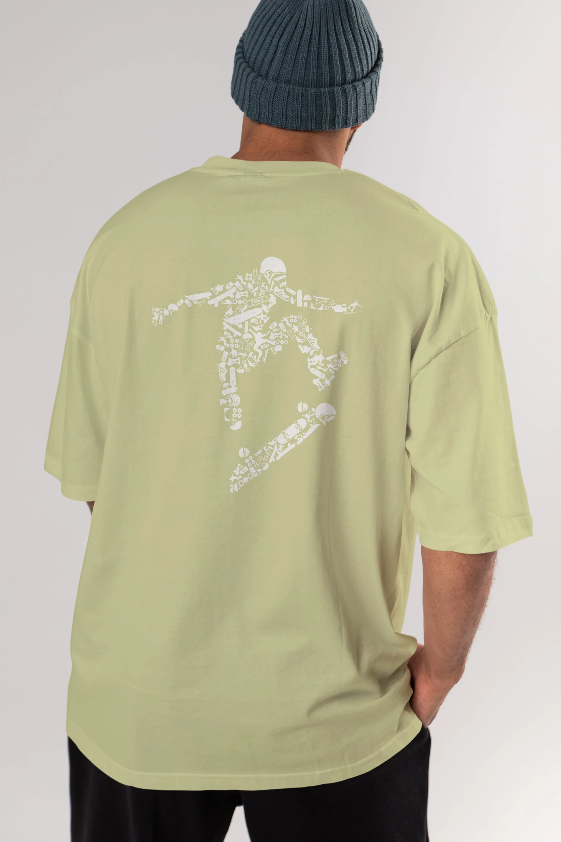 Skater Arka Baskılı Oversize t-shirt %100 pamuk Erkek Kadın Unisex