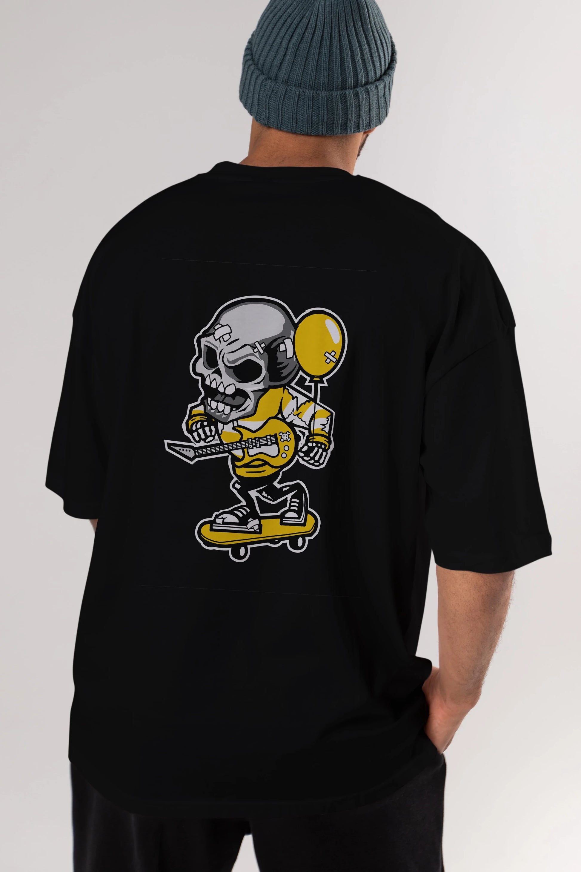 Skull Skater Arka Baskılı Oversize t-shirt Erkek Kadın Unisex %100 Pamuk tişort