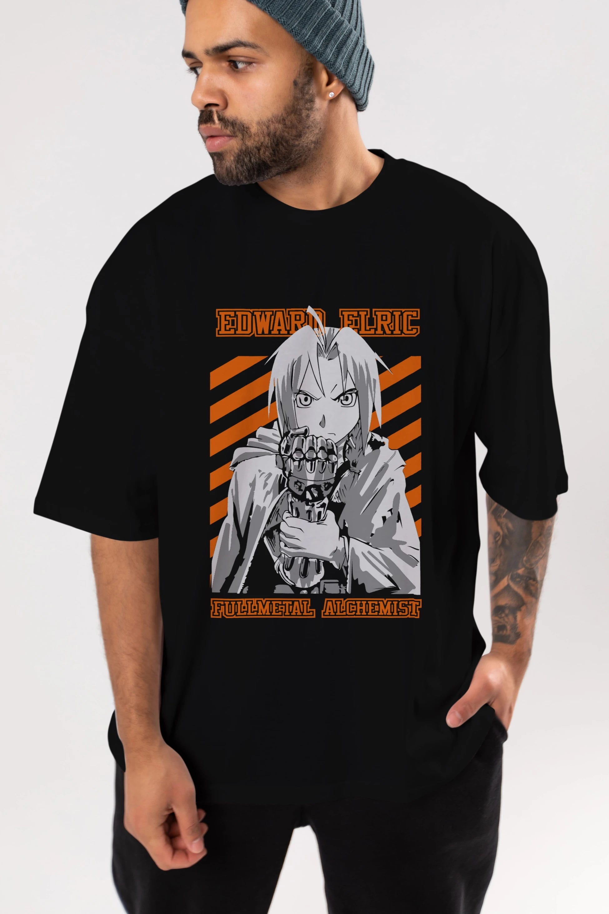 EDWARD ELRIC Anime Ön Baskılı Oversize t-shirt %100 pamuk Erkek Kadın Unisex