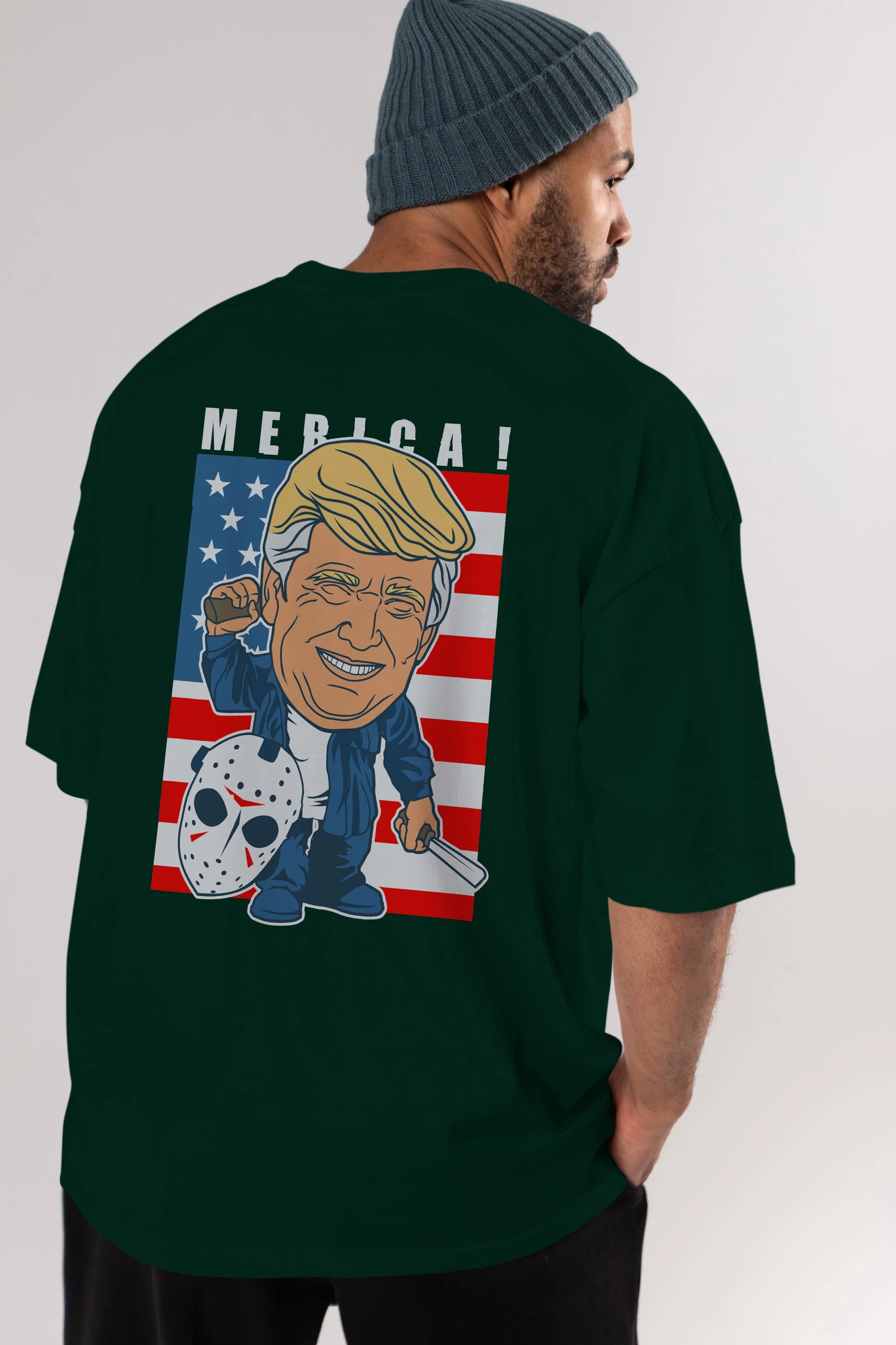 Jason Voorhess Trump Arka Baskılı Oversize t-shirt Erkek Kadın Unisex %100 Pamuk tişort