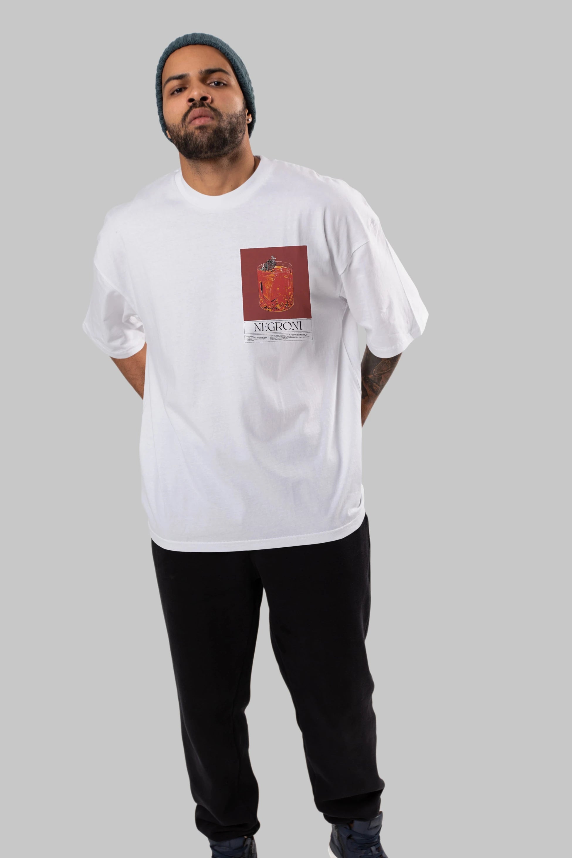 Negroni 2 Ön Sol Baskılı Oversize t-shirt Erkek Kadın Unisex %100 Pamuk Bisiklet Yaka tişort