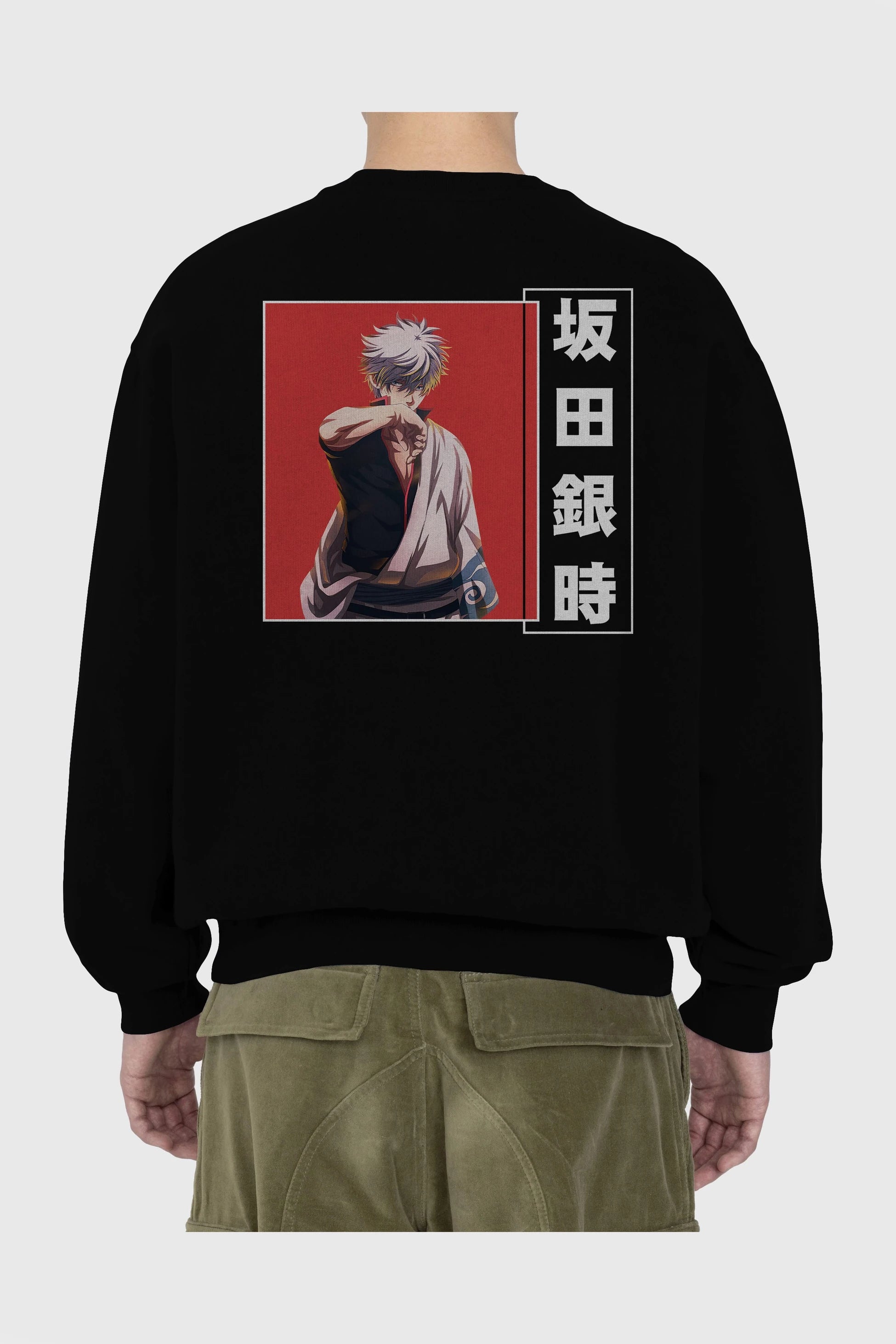 Gintoki Sakata GINTAMA 1 Anime Arka Baskılı Oversize Sweatshirt Erkek Kadın Unisex