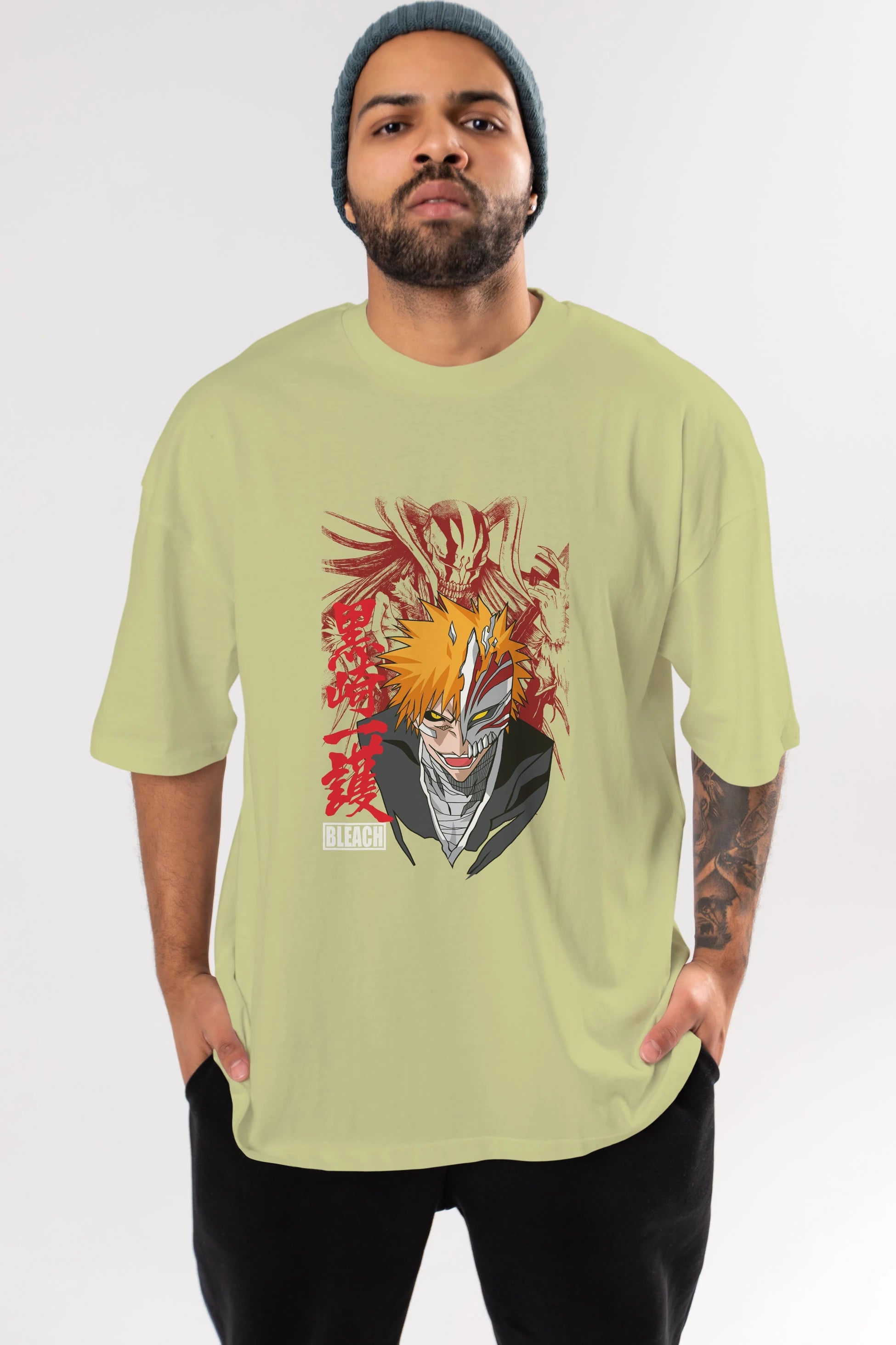 ICHIGO KUROSAKI VIZARD Anime Ön Baskılı Oversize t-shirt %100 pamuk Erkek Kadın Unisex