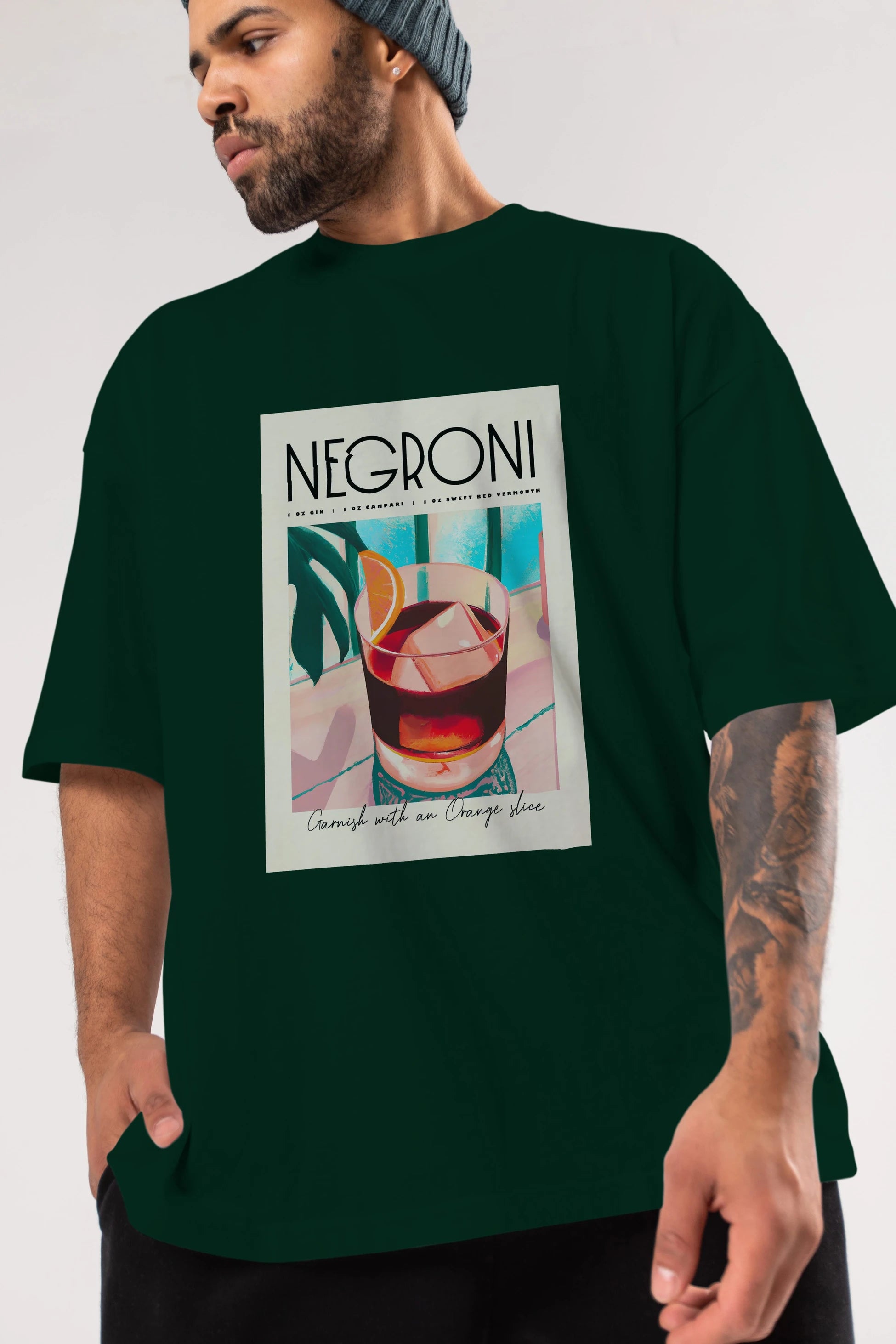 Negroni 4 Ön Baskılı Oversize t-shirt Erkek Kadın Unisex %100 Pamuk Bisiklet Yaka tişort