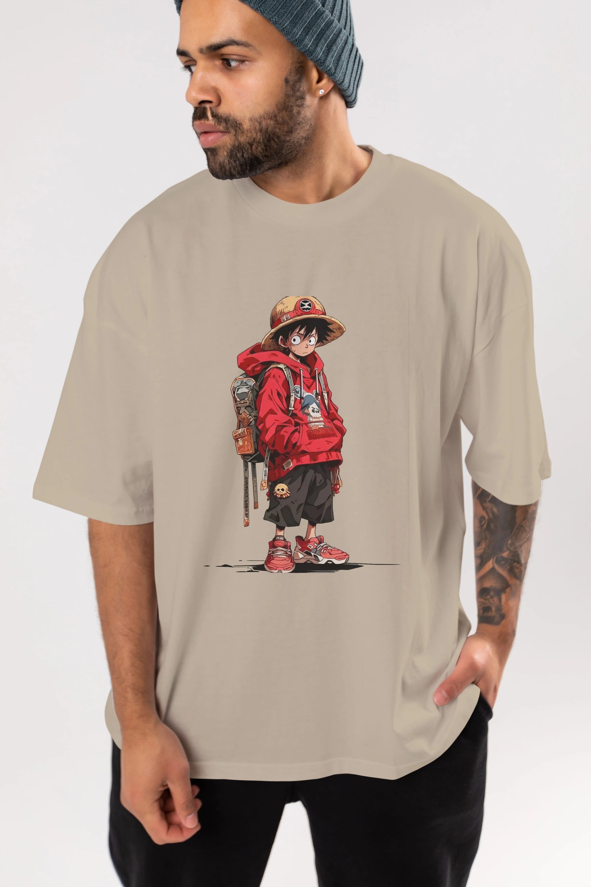 One Piece Ön Baskılı Oversize t-shirt Erkek Kadın Unisex %100 Pamuk Bisiklet Yaka tişort
