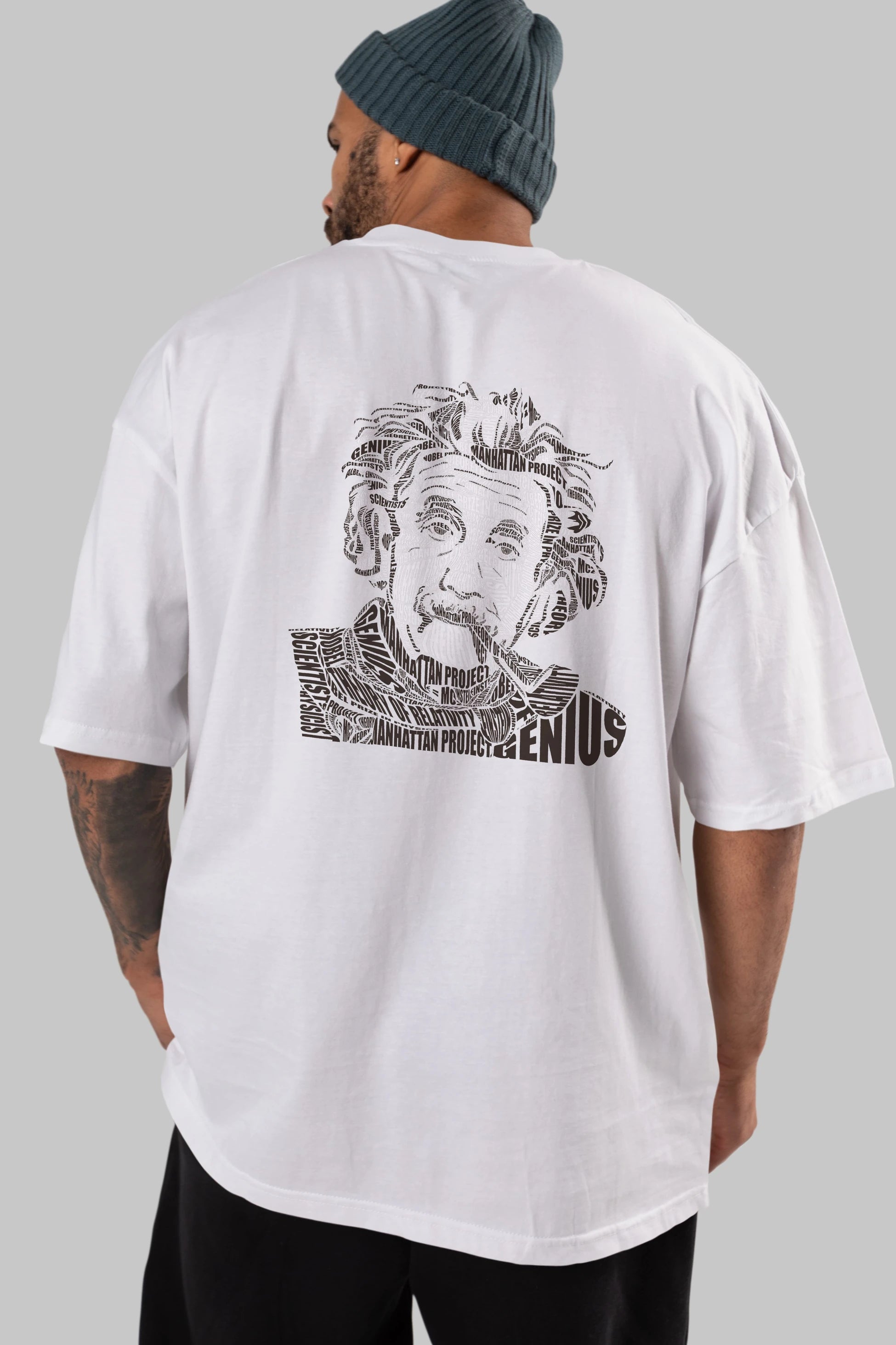 Einstein Calligram Arka Baskılı Oversize t-shirt %100 pamuk Erkek Kadın Unisex