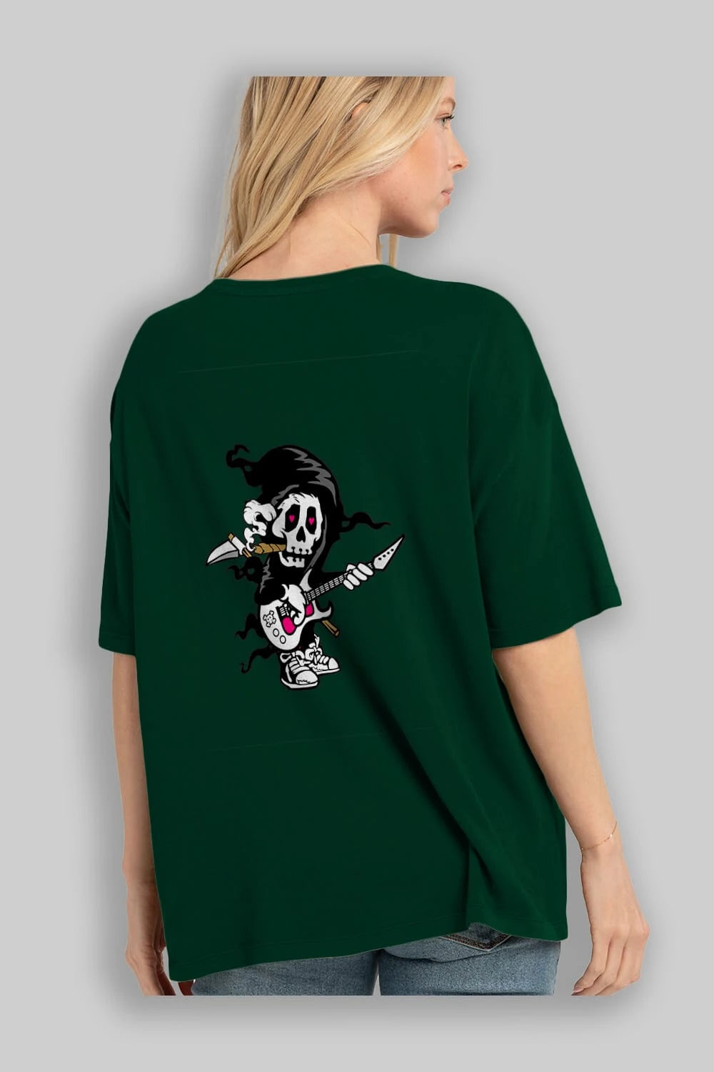 Grim Rockstar Arka Baskılı Oversize t-shirt Erkek Kadın Unisex %100 Pamuk tişort
