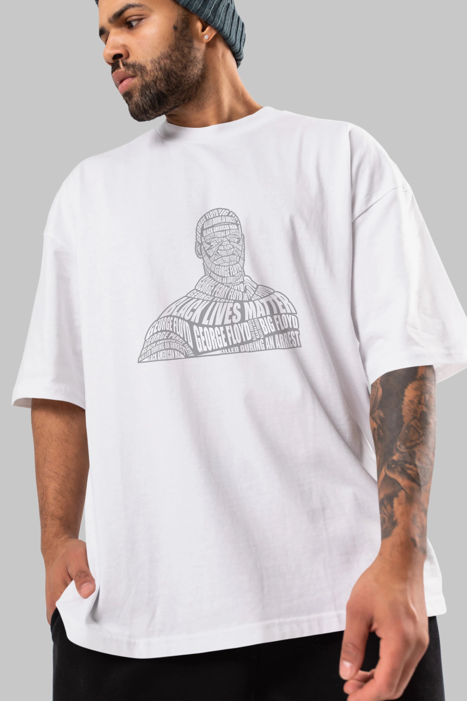 George Floyd Calligram Ön Baskılı Oversize t-shirt %100 pamuk Erkek Kadın Unisex