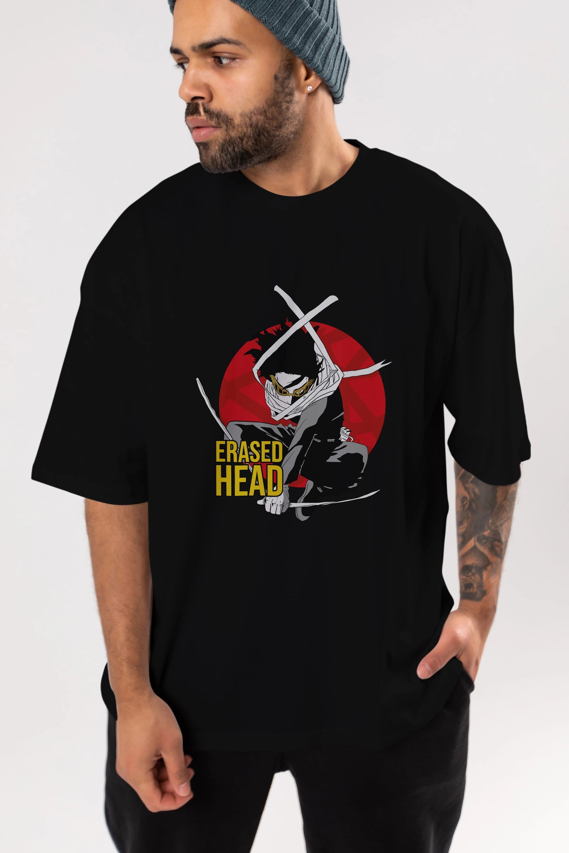 Erased Head Anime Ön Baskılı Oversize t-shirt %100 pamuk Erkek Kadın Unisex