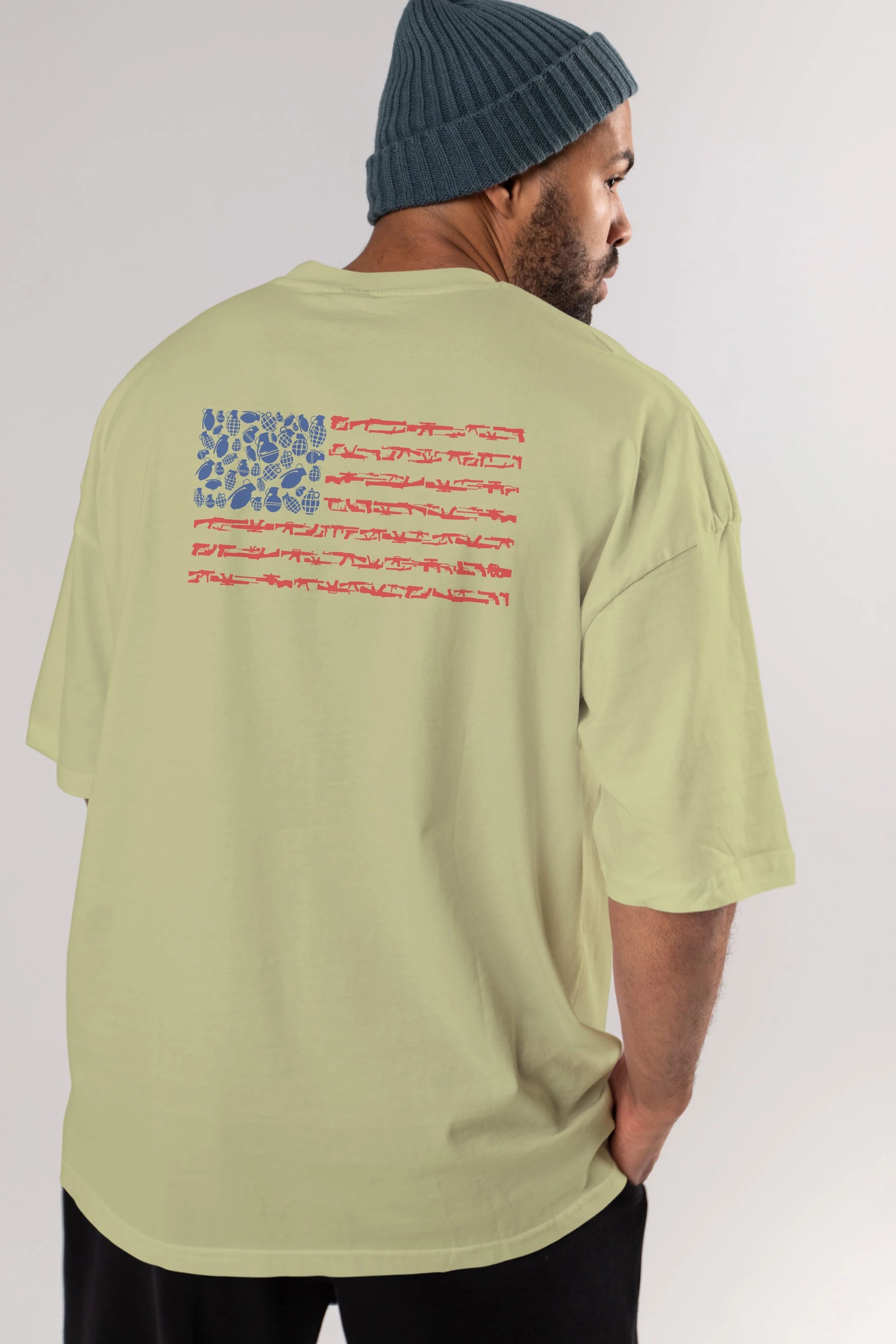 Weapon Flag Arka Baskılı Oversize t-shirt %100 pamuk Erkek Kadın Unisex