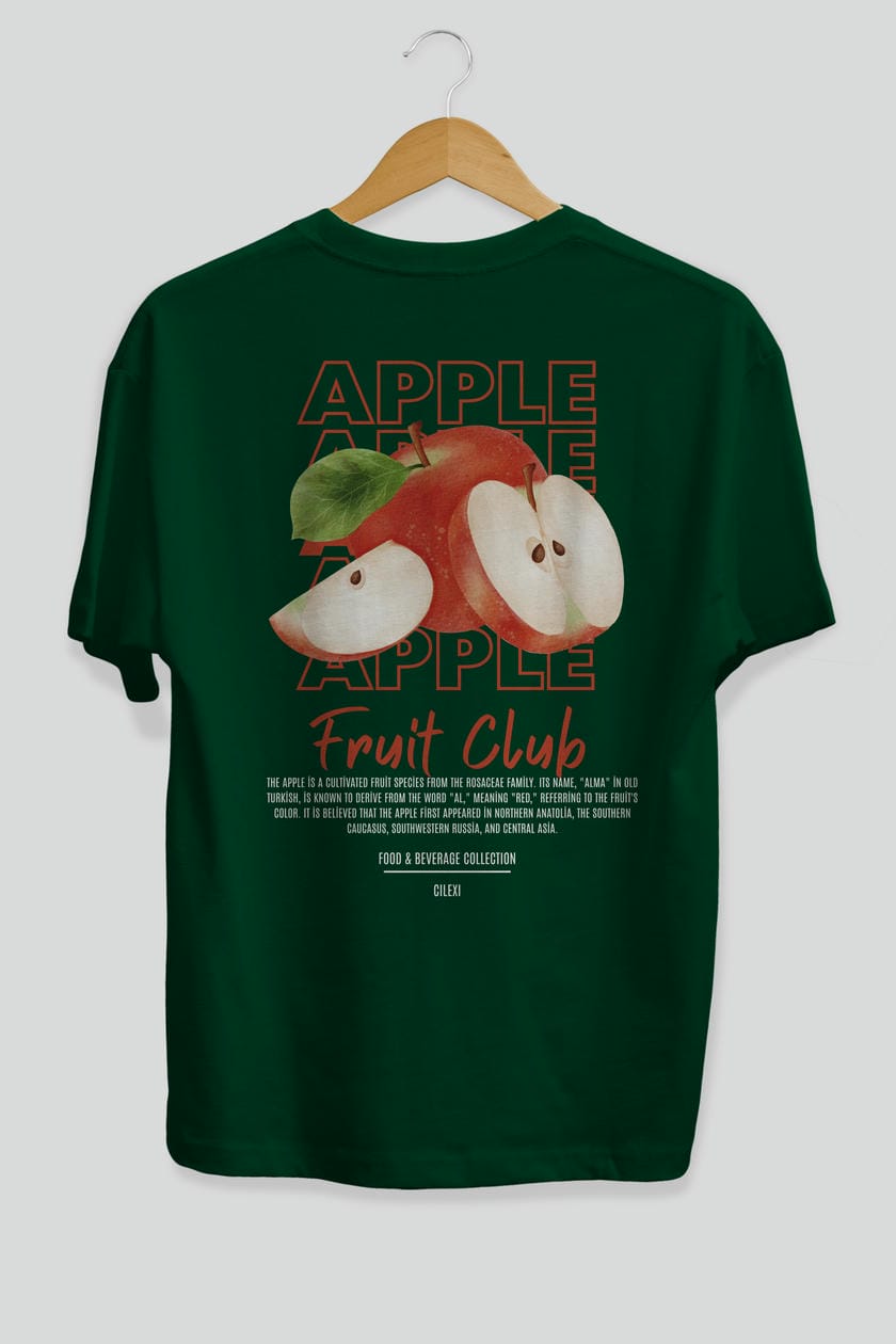 Apple Arka Baskılı Oversize t-shirt Erkek Kadın Pamuk Bisiklet Yaka tişort