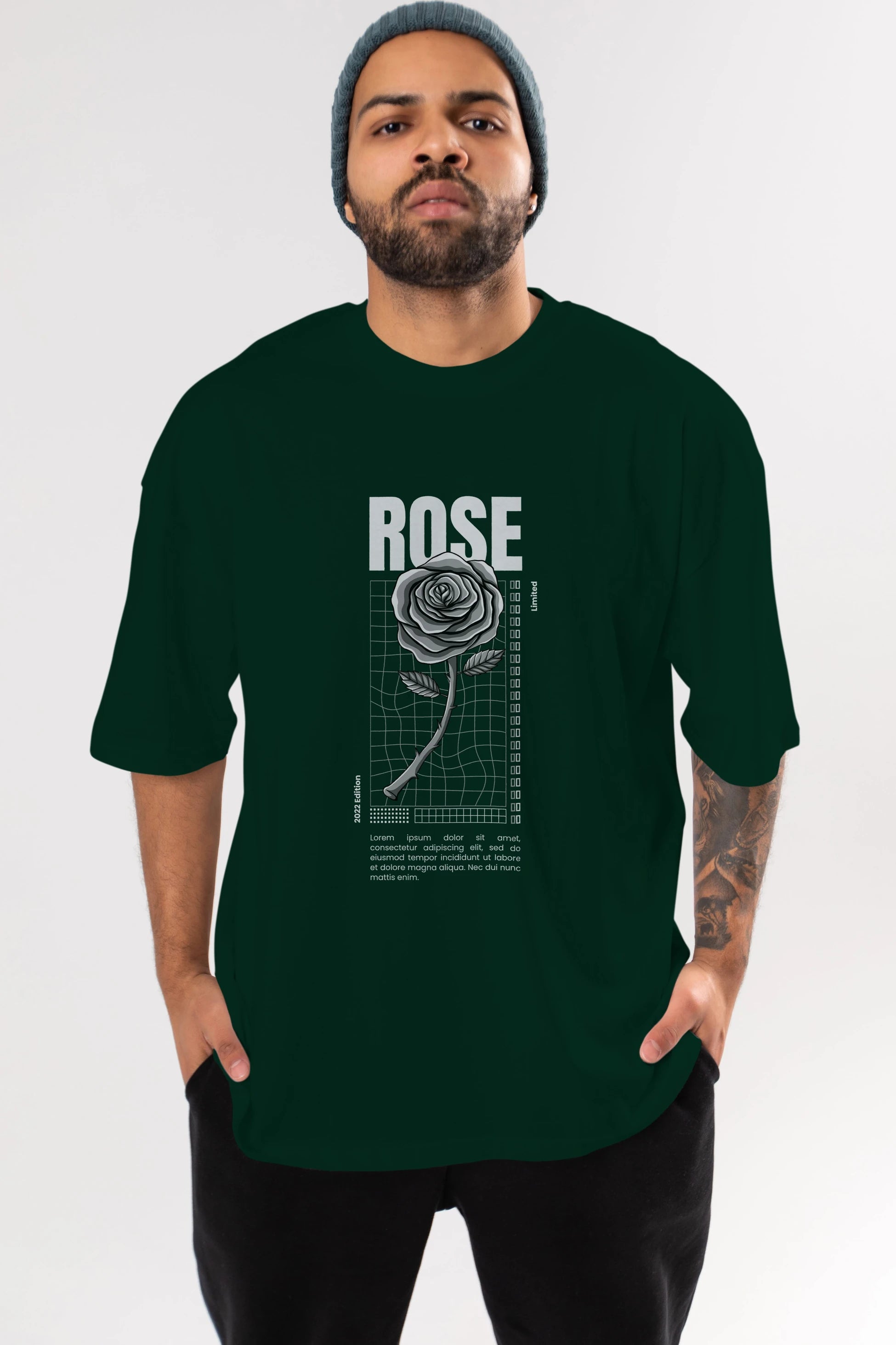 Rose Streetwear Ön Baskılı Oversize t-shirt Erkek Kadın Unisex
