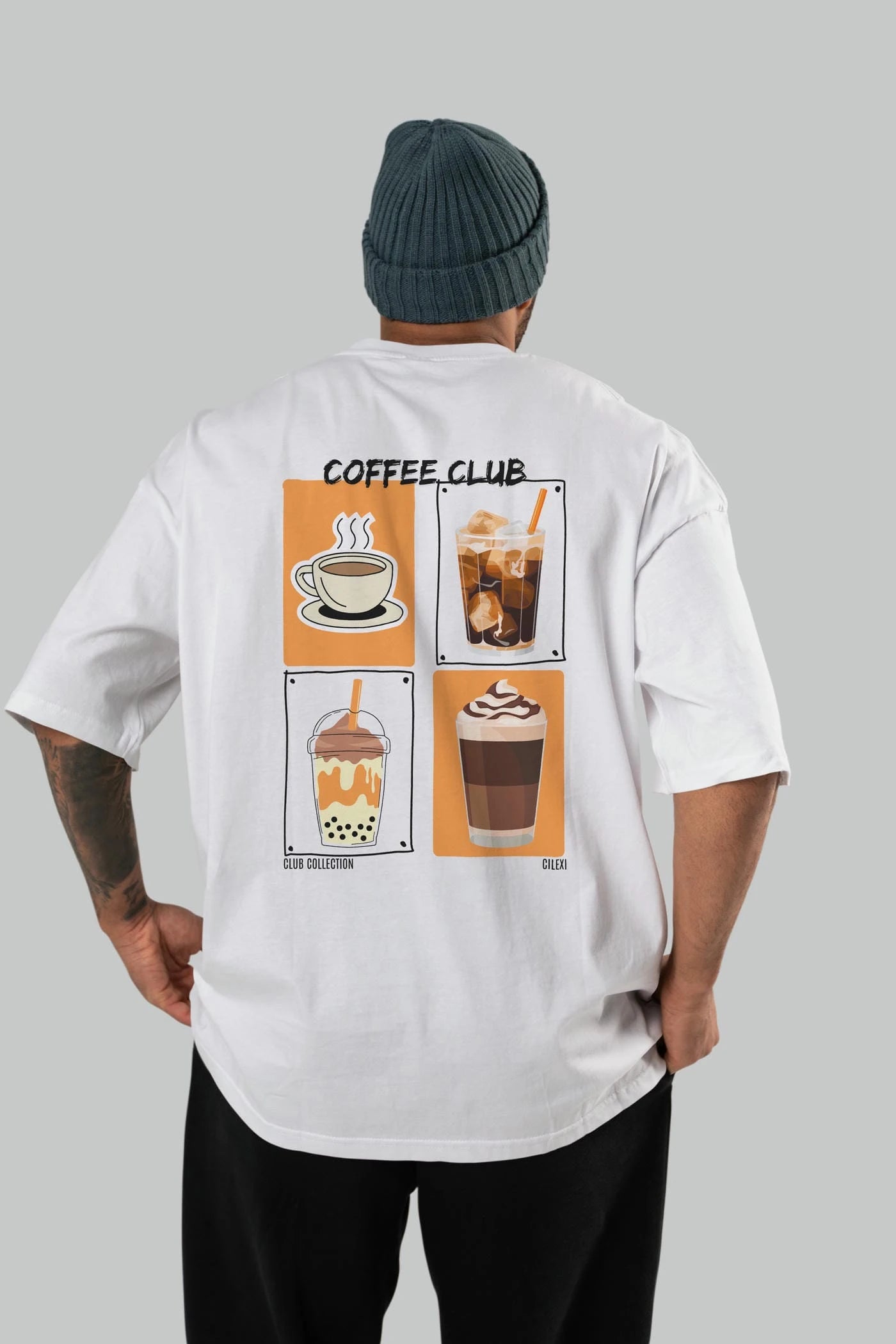 Coffee Club Arka Baskılı Oversize t-shirt Erkek Kadın %100 Pamuk Bisiklet Yaka tişort
