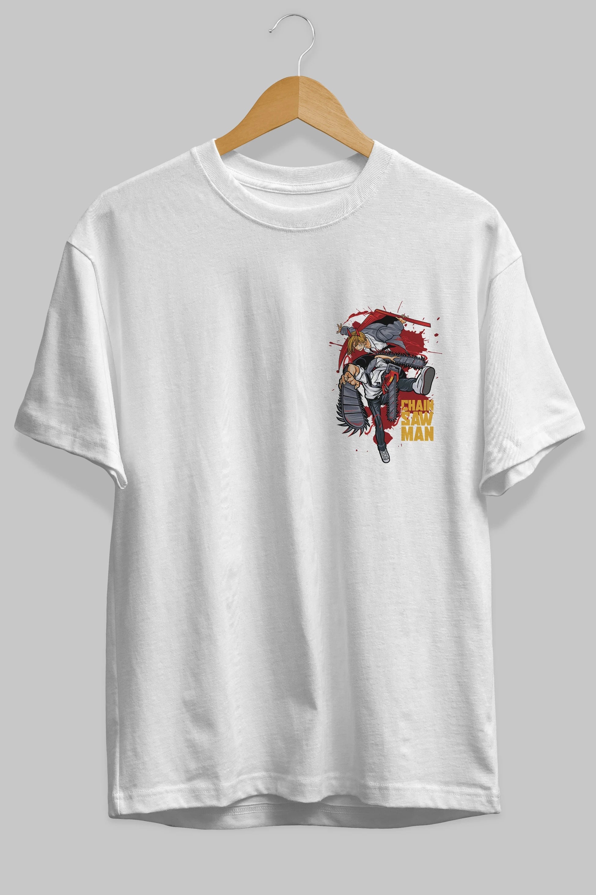 DENJI and POWER Ön Sol Baskılı Oversize t-shirt Erkek Kadın Unisex %100 Pamuk Bisiklet Yaka tişort
