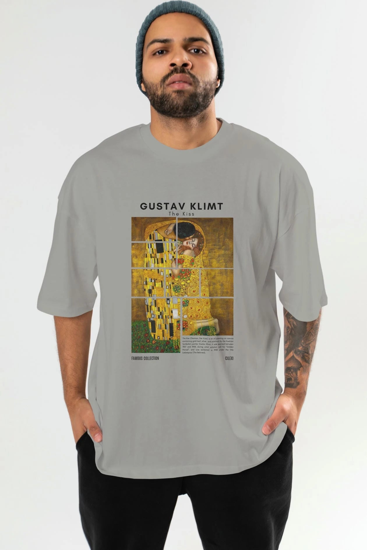 Gustav Klimt The Kiss ön Baskılı Oversize t-shirt Erkek Kadın Bisiklet Yaka Pamuk tişort