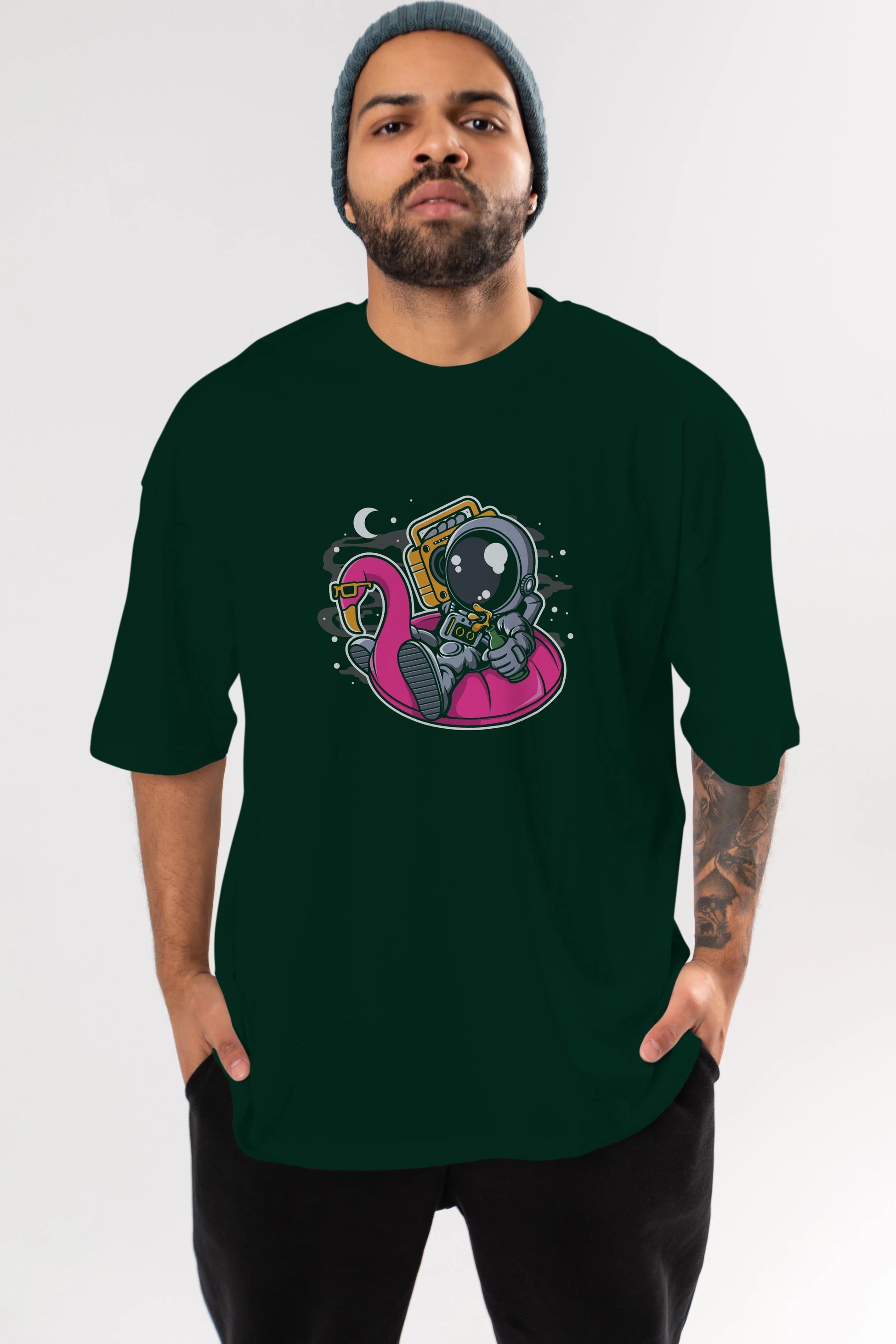 Astronaut Floaties Ballon Ön Baskılı Oversize t-shirt Erkek Kadın Unisex