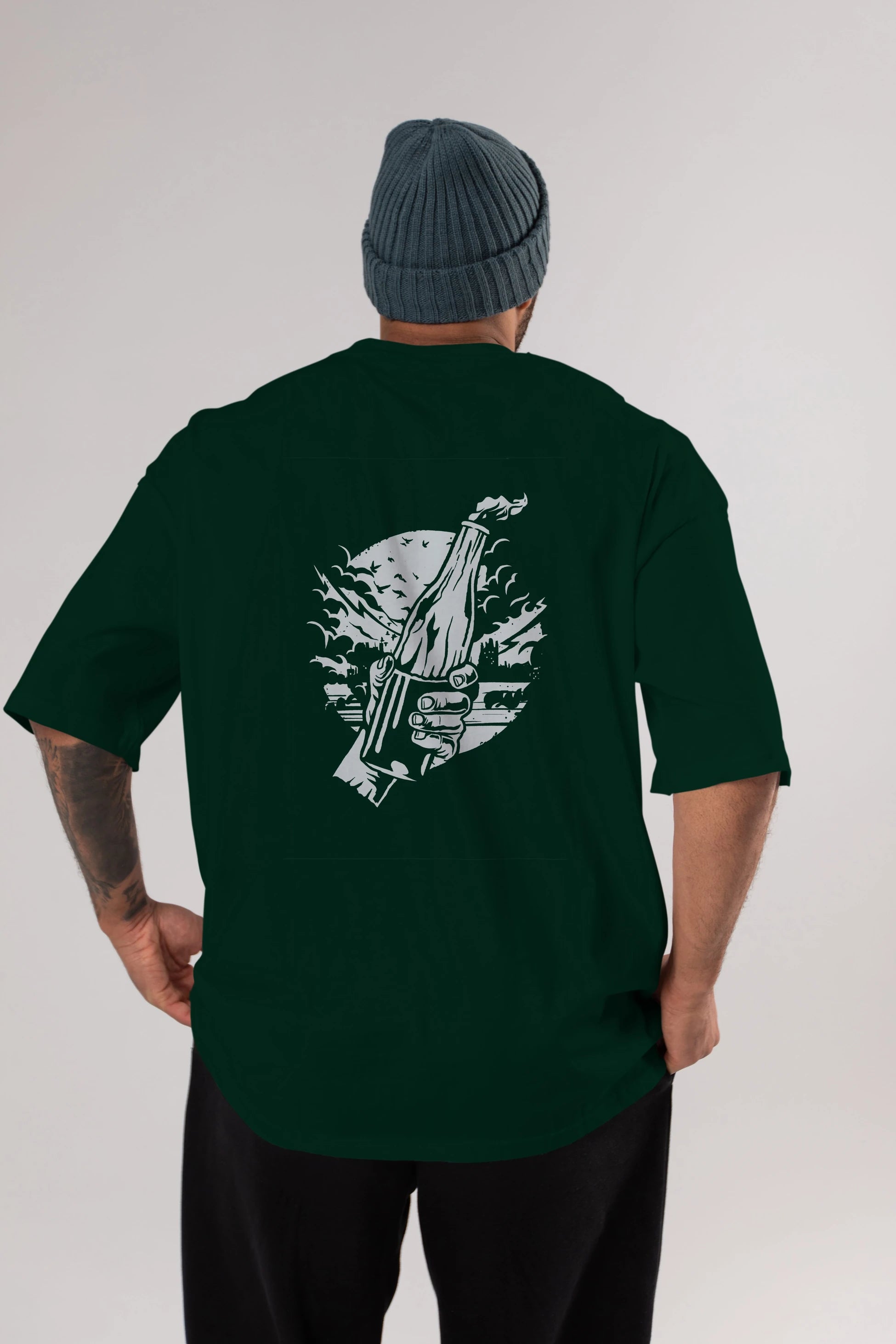 Molotov Cocktail Arka Baskılı Oversize t-shirt Erkek Kadın Unisex %100 Pamuk